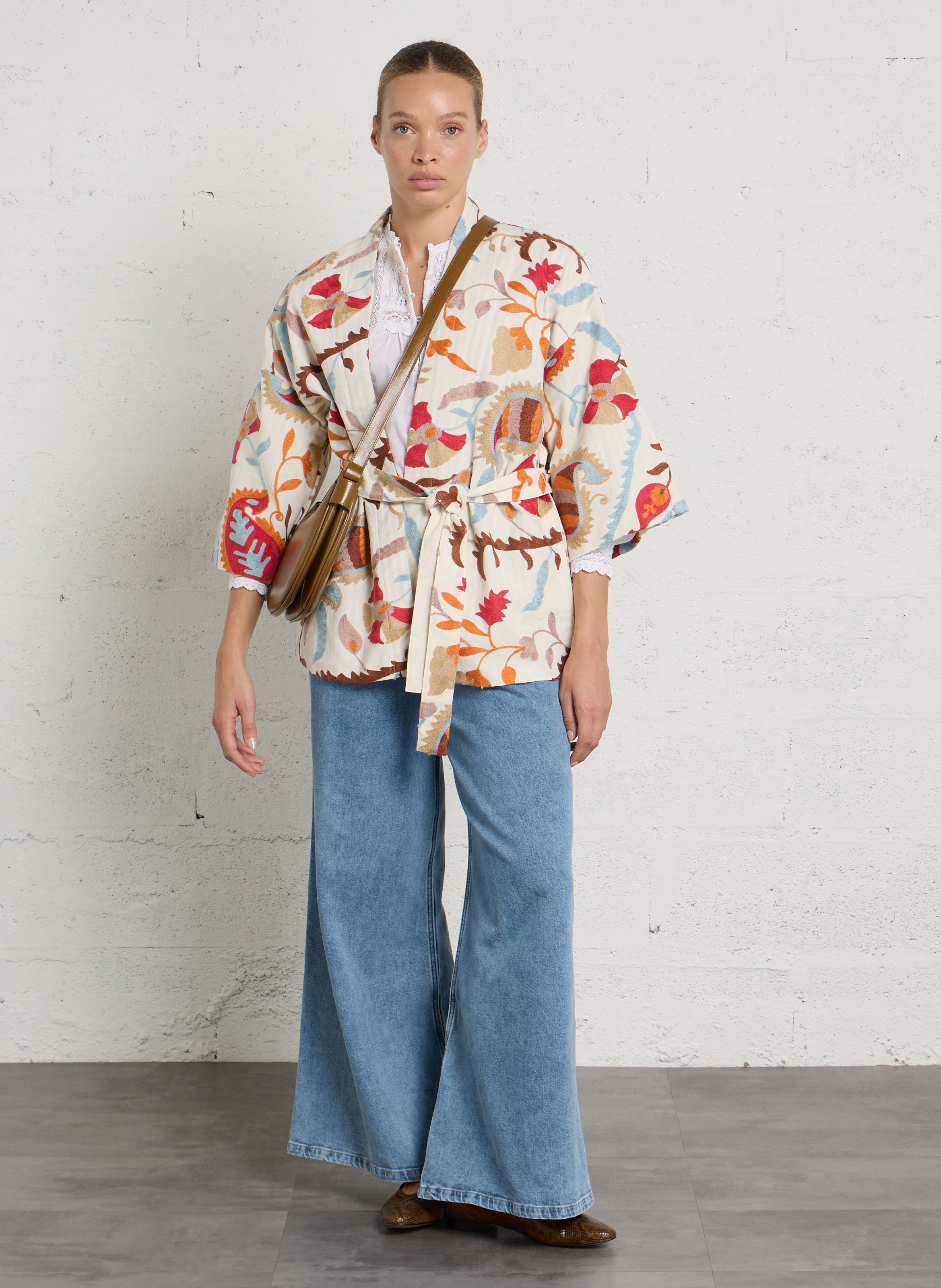 Kimono recht kort van katoen en linnen SUD EXPRESS Veelkleurig