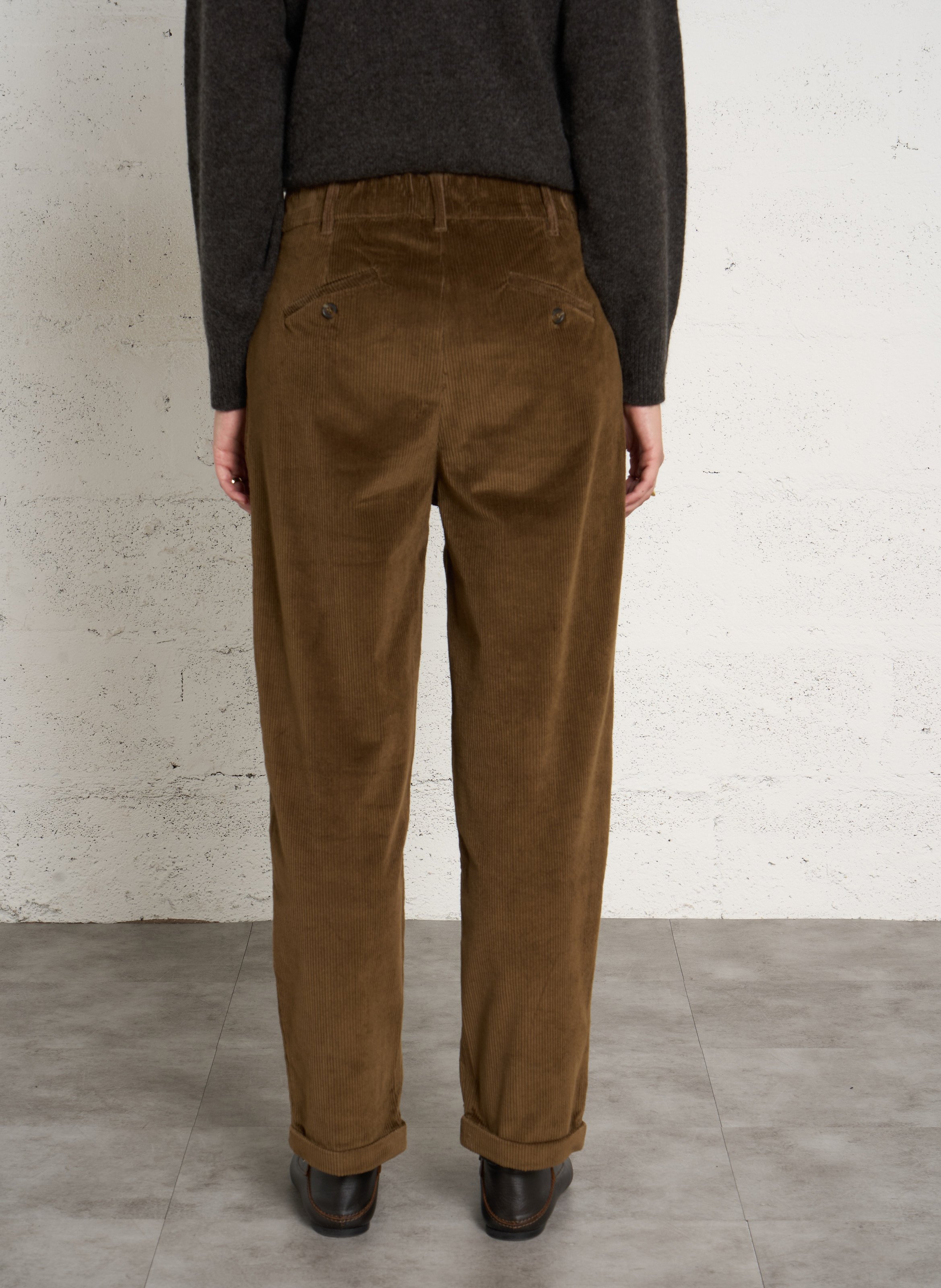 Pantalon large velours côtelé en coton mélangé LEON & HARPER Marron