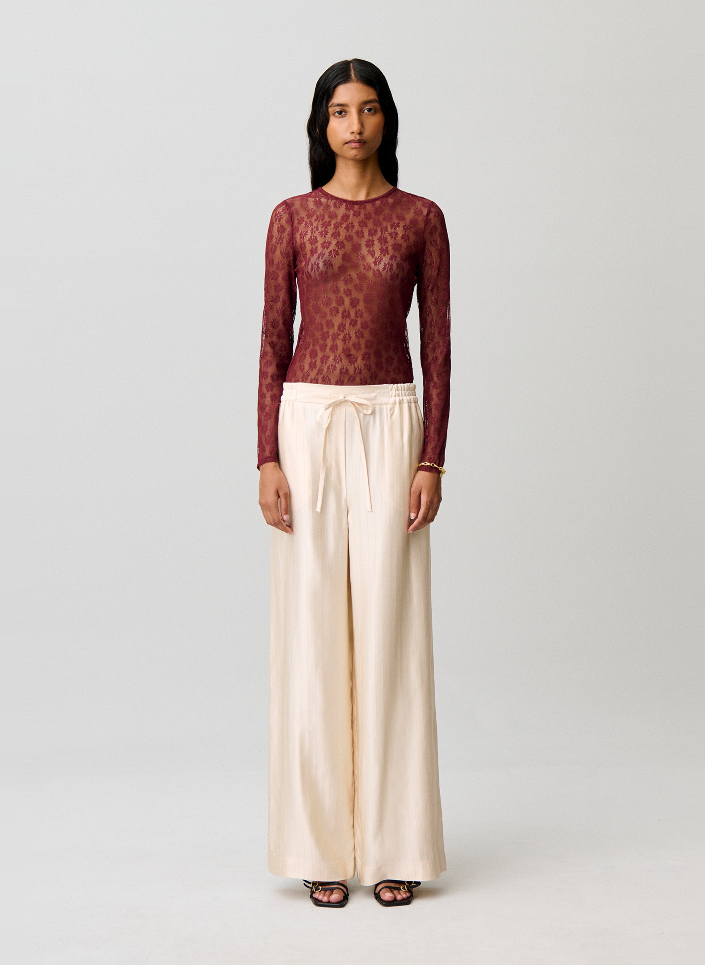 Pantalon ample taille haute rayé CLAUDIE PIERLOT Beige