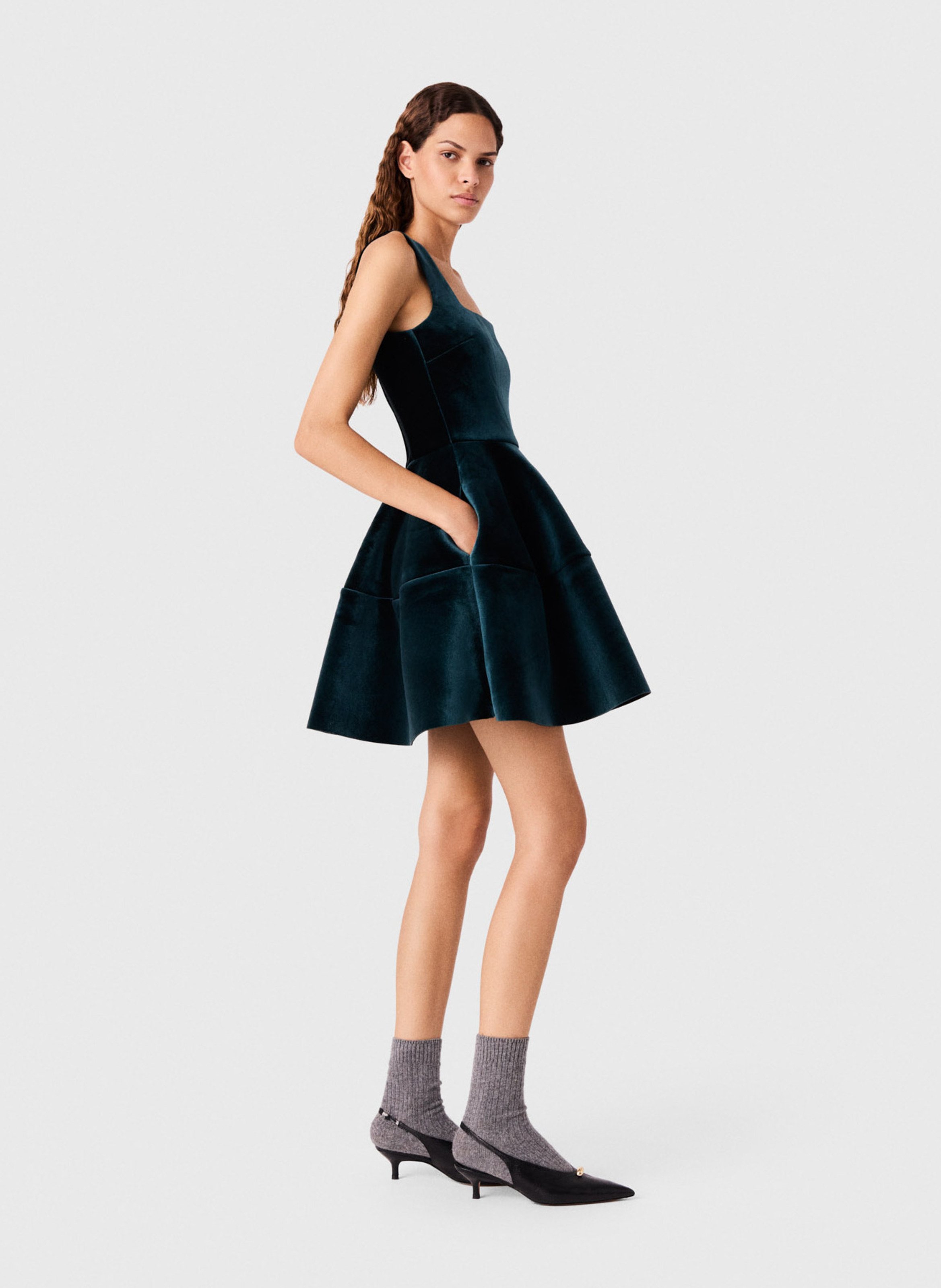 Robe évasée courte en velours MAJE Vert