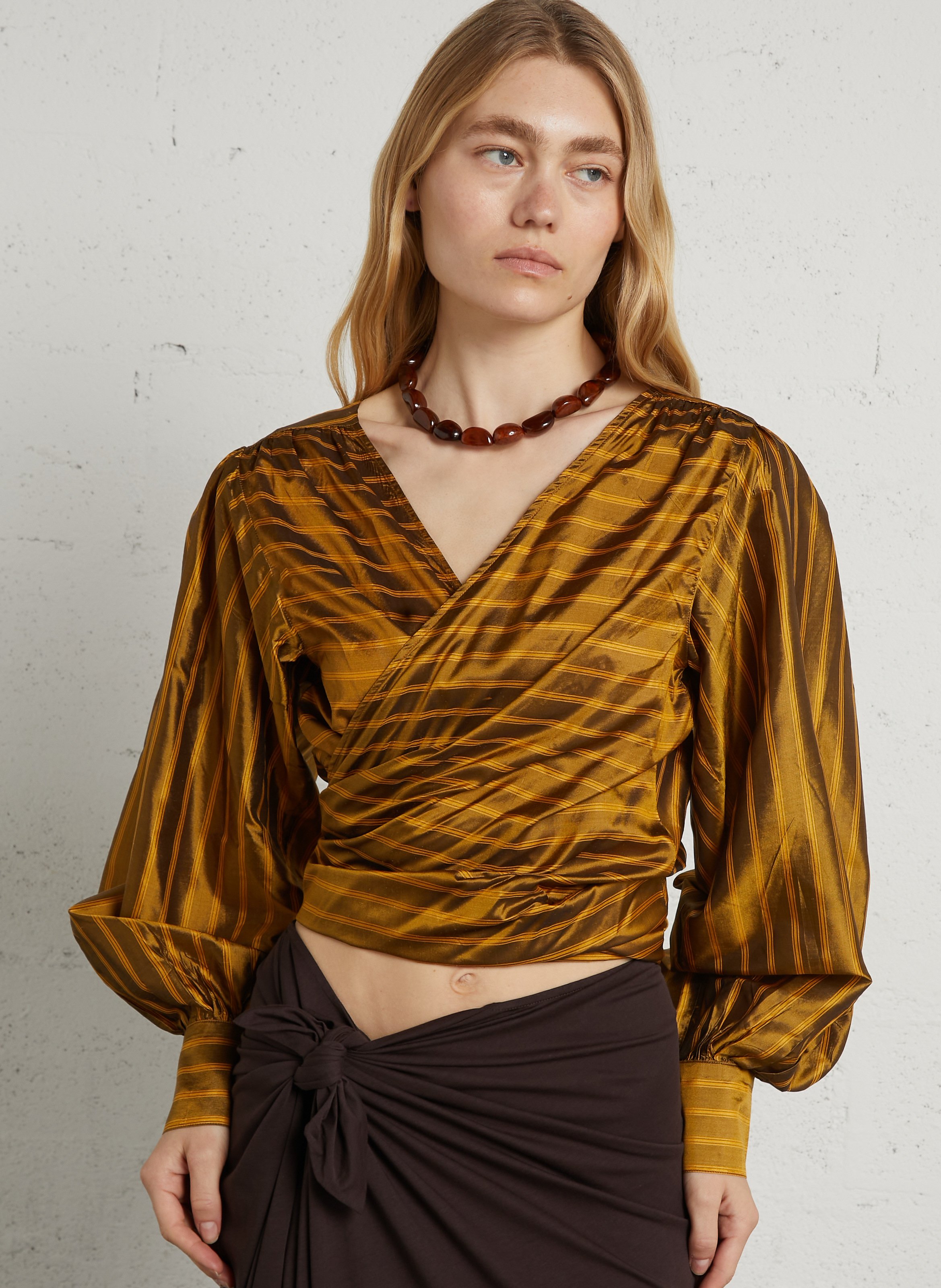 Gestreepte zijden blouse met strik MES DEMOISELLES Oranje