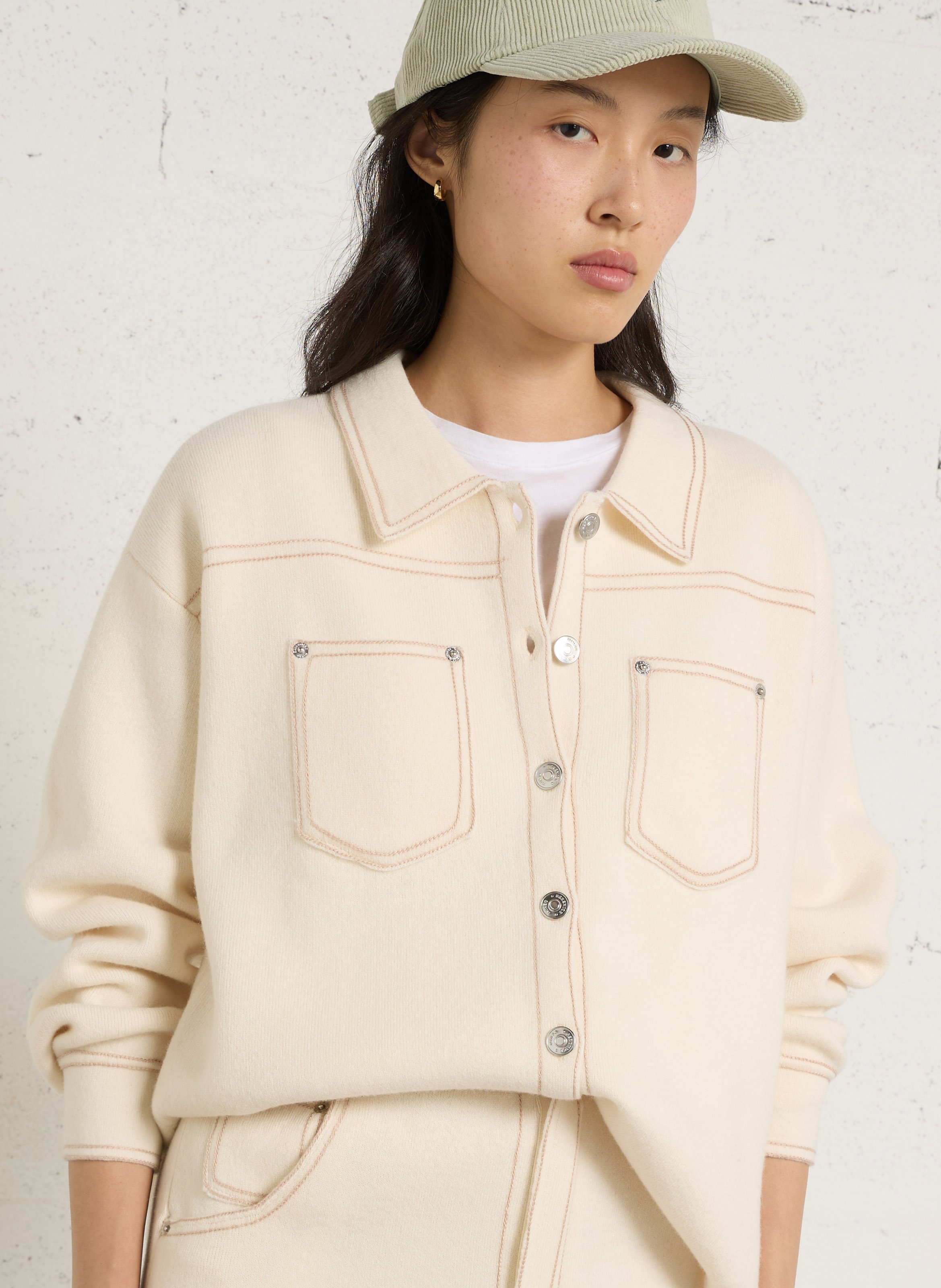Weiter Cardigan aus Wolle mit Ziernähten BERENICE