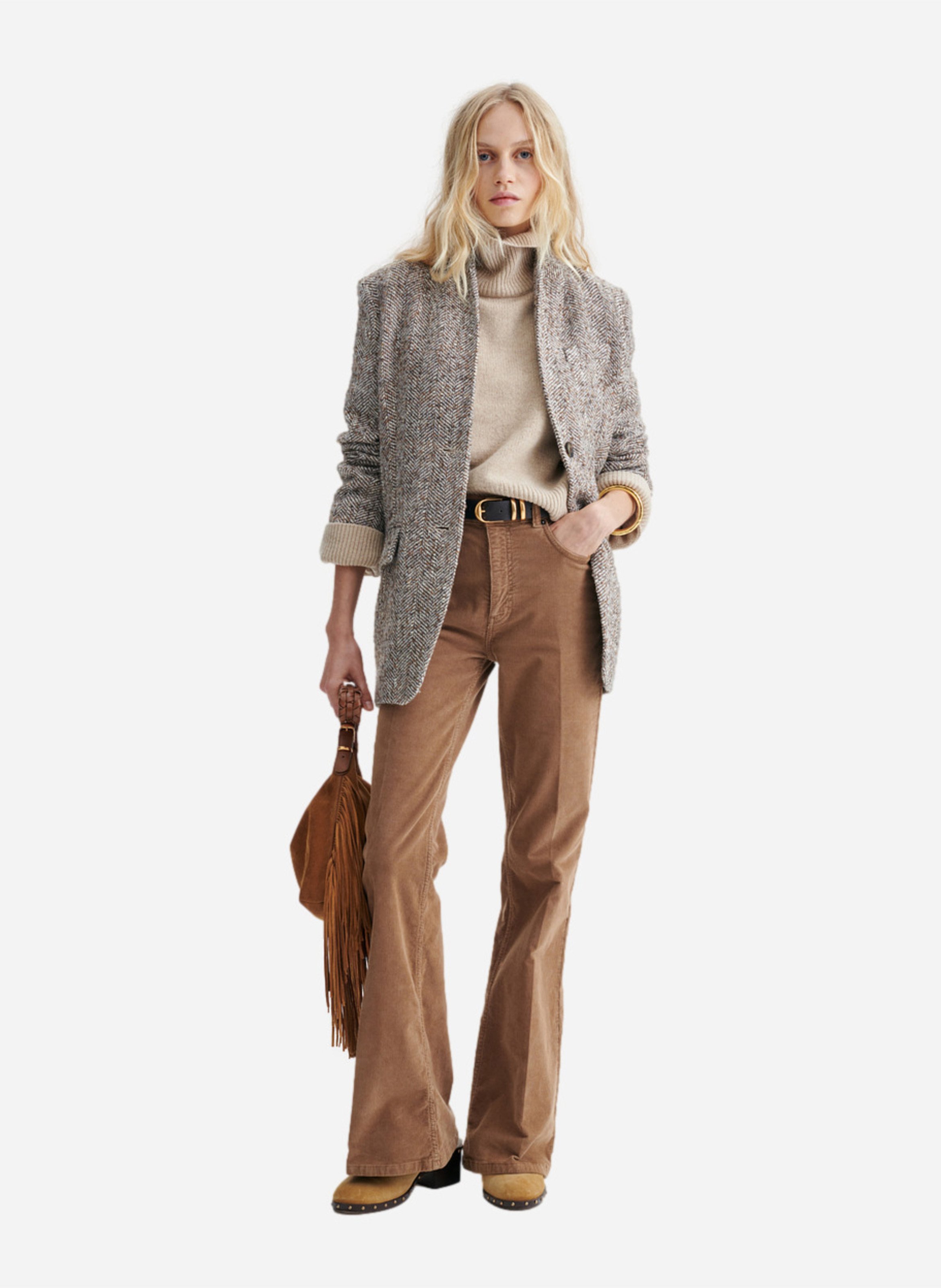 Gerade geschnittene Jacke mit Fischgrätmuster VANESSA BRUNO Beige