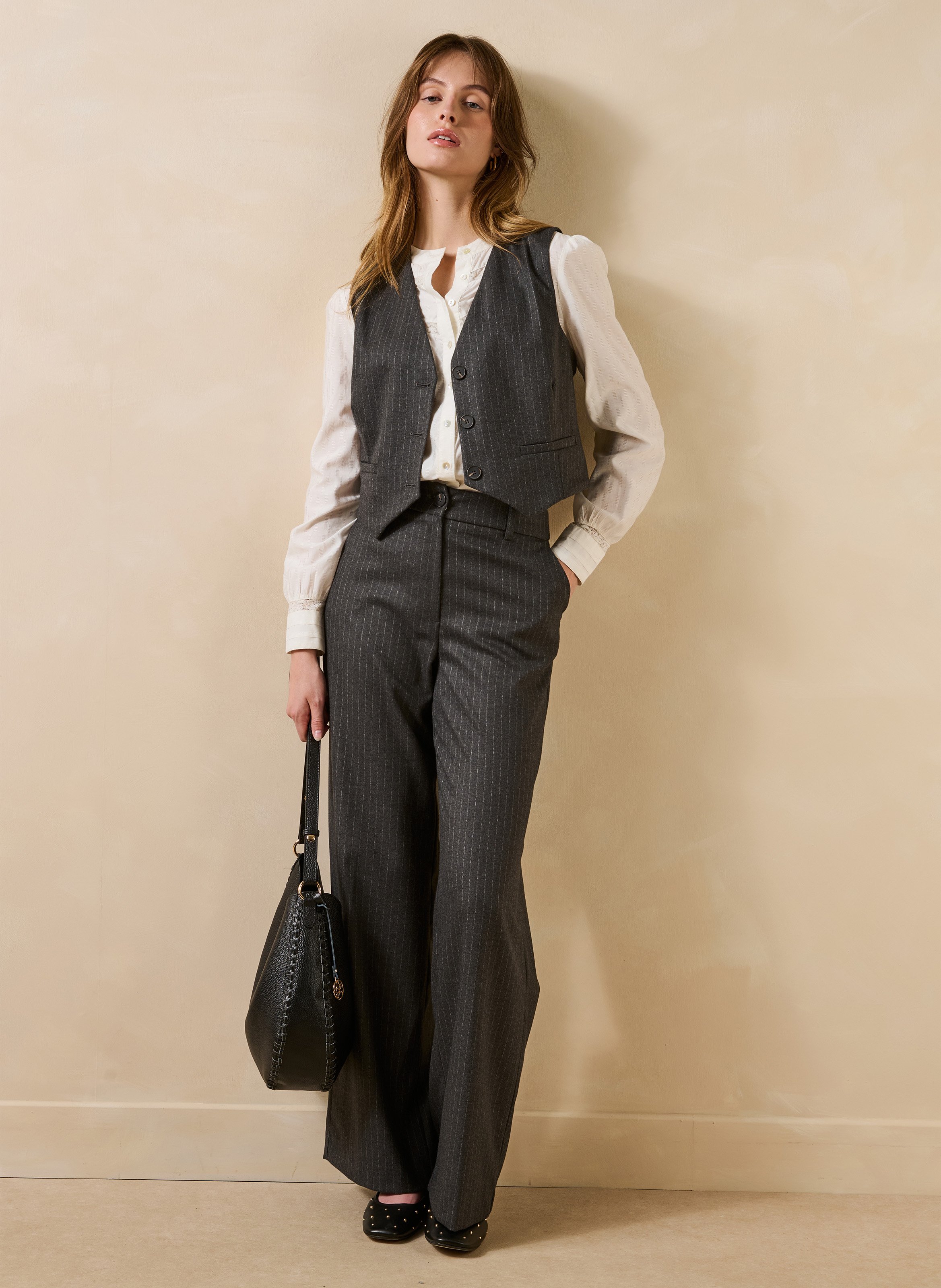 Gilet sans manches à rayures  | Gris LA FEE MARABOUTEE Femme