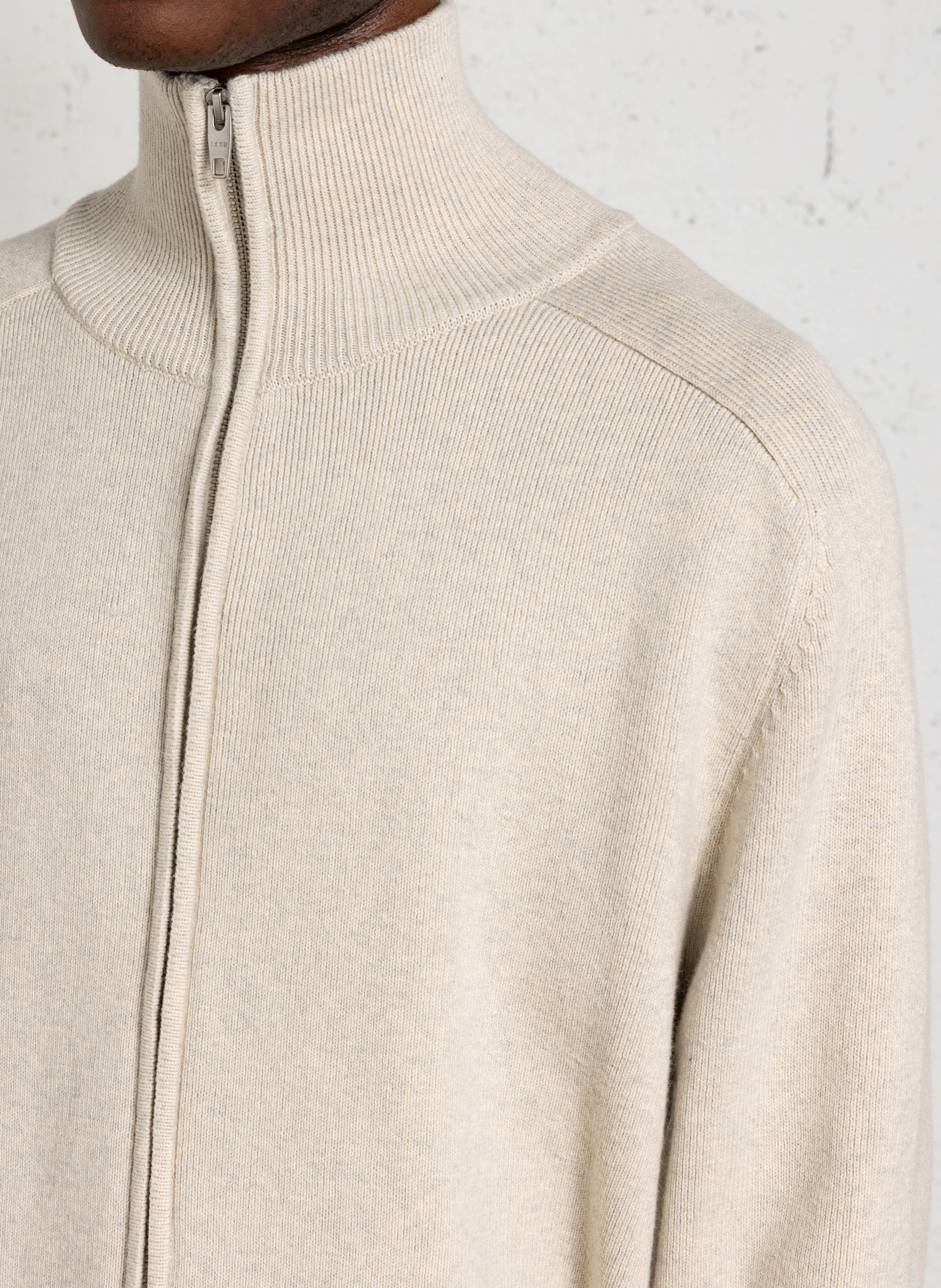 Cardigan droit zippé en coton mélangé IKKS Blanc