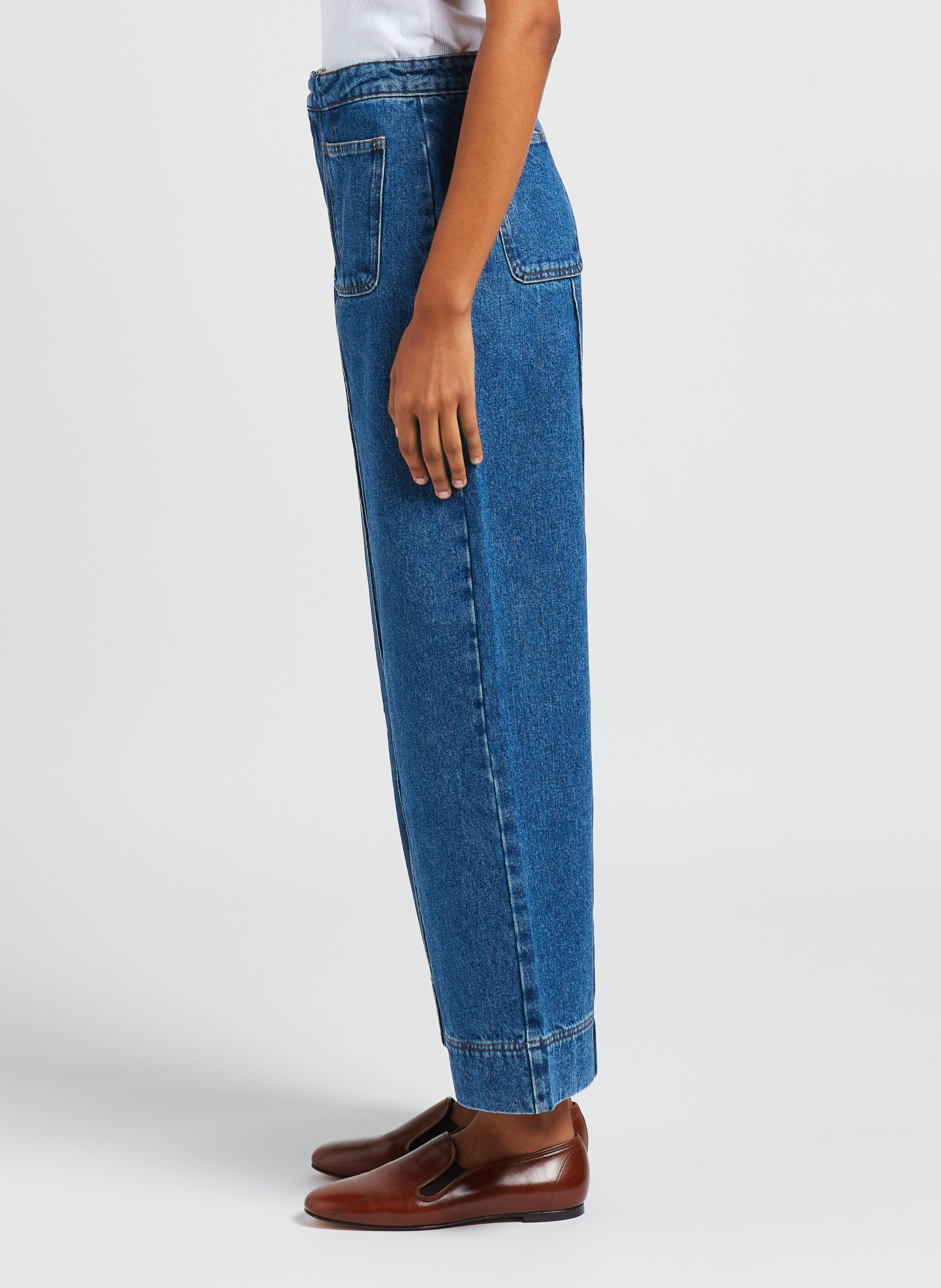 Jean évasé et délavé en coton  SOEUR Bleu