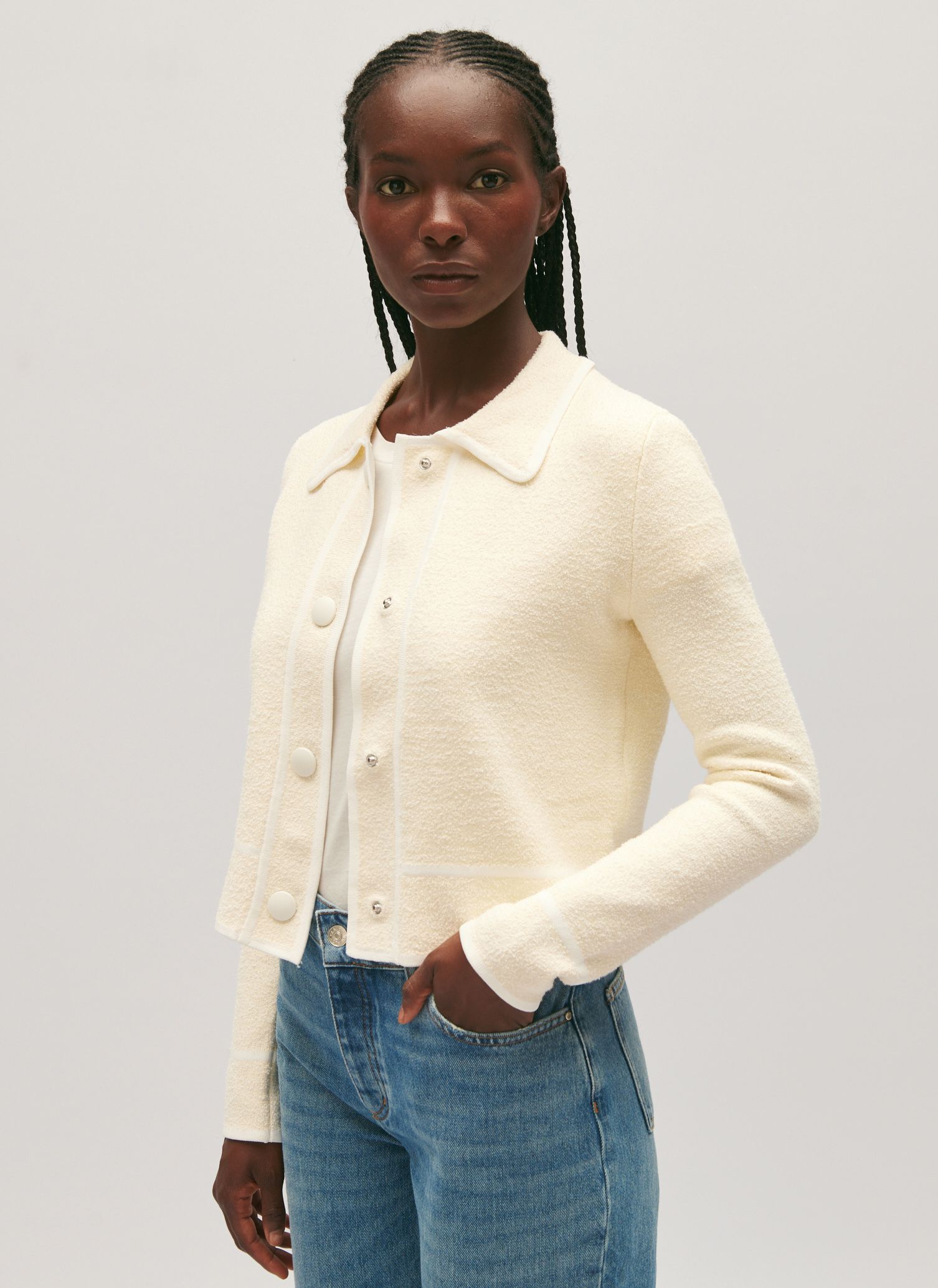 Cotton blend Cardigan With Classic Collar Ivoire Claudie Pierlot