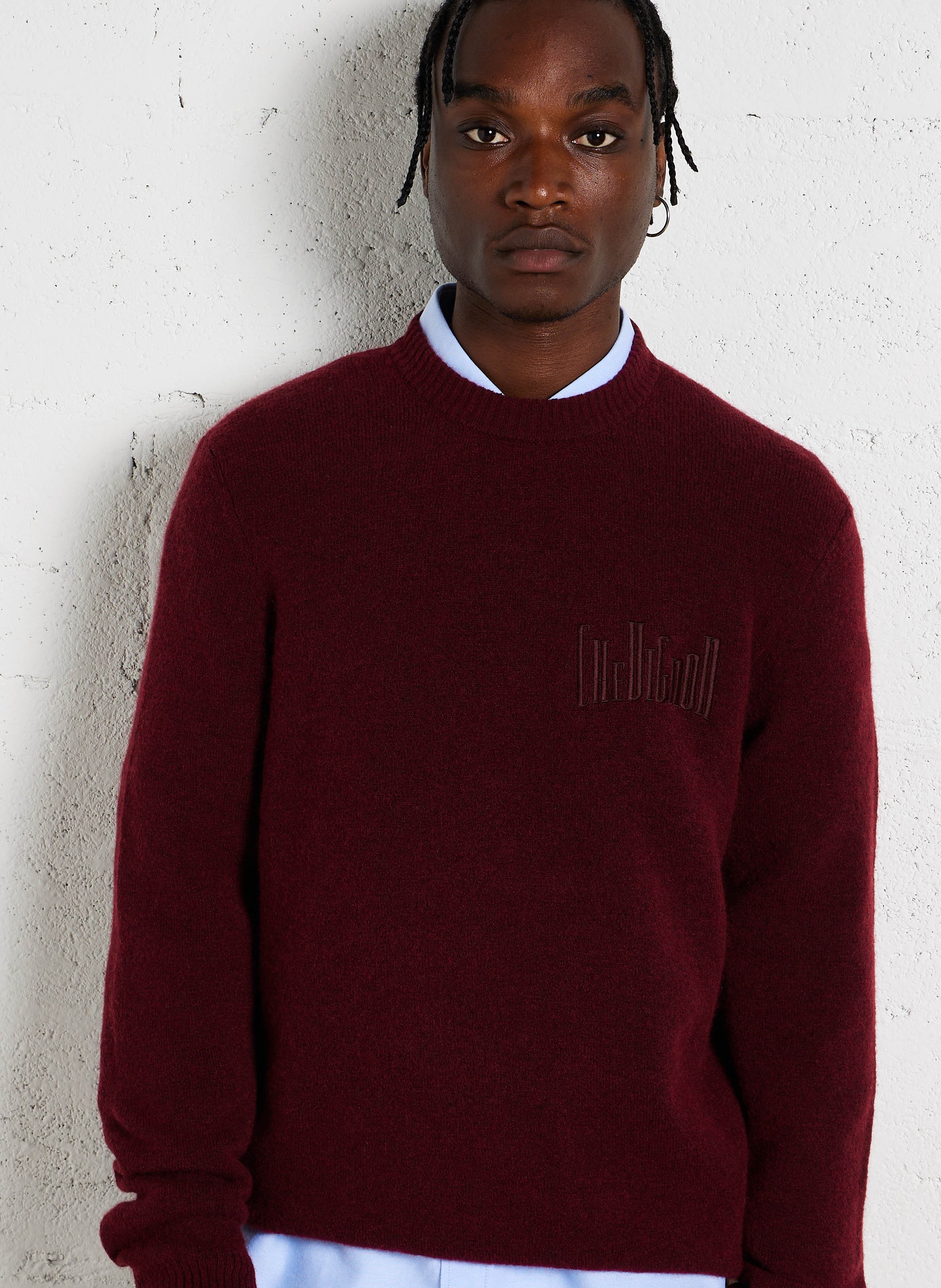 Pull col rond droit en laine melangee Rouge