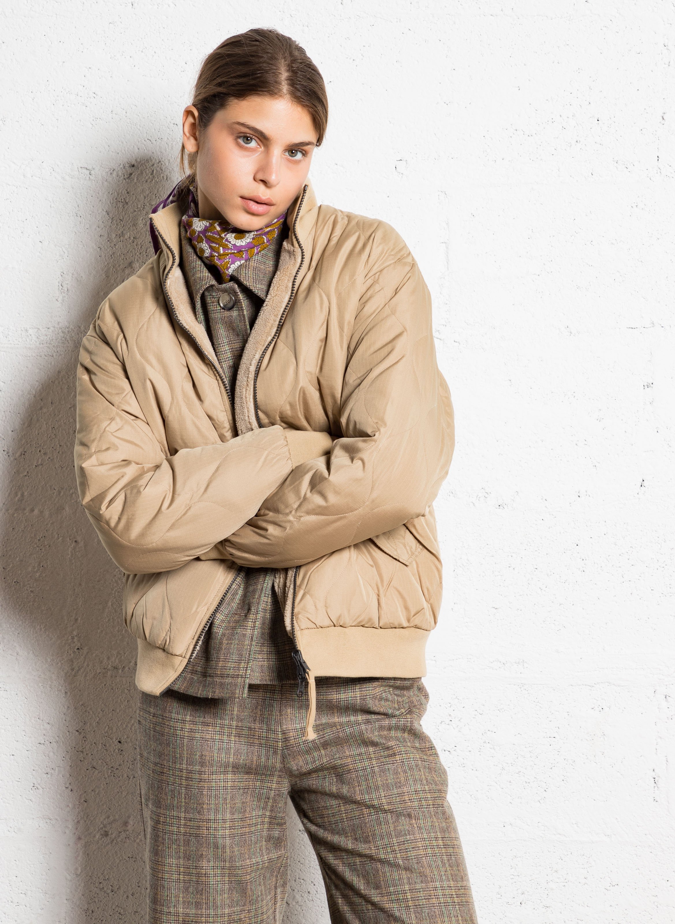 Veste droite réversible col montant TAION Beige