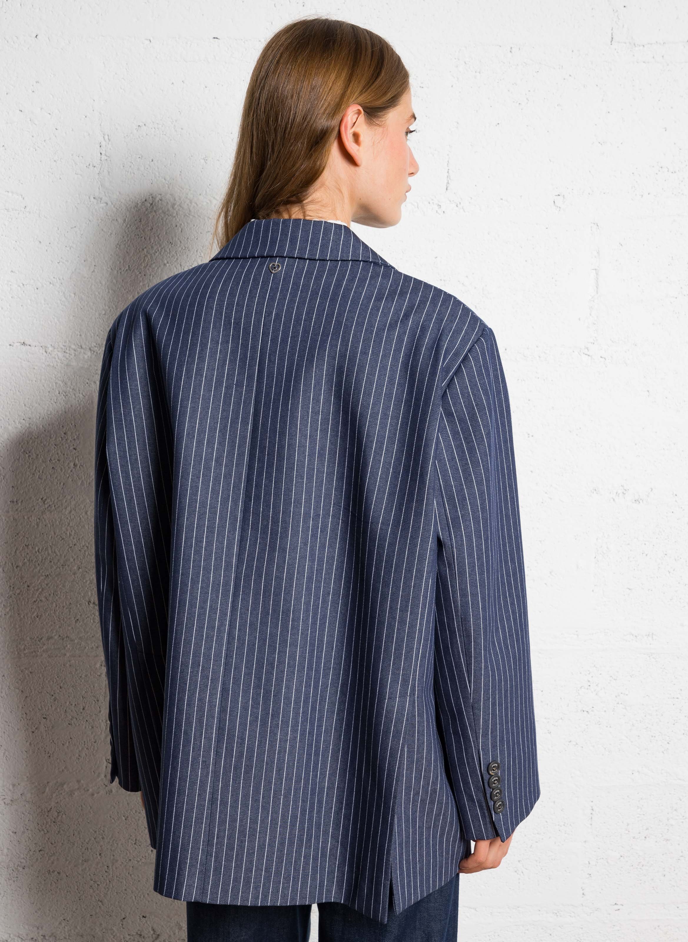 Veste oversize en coton rayé PLEASE Bleu