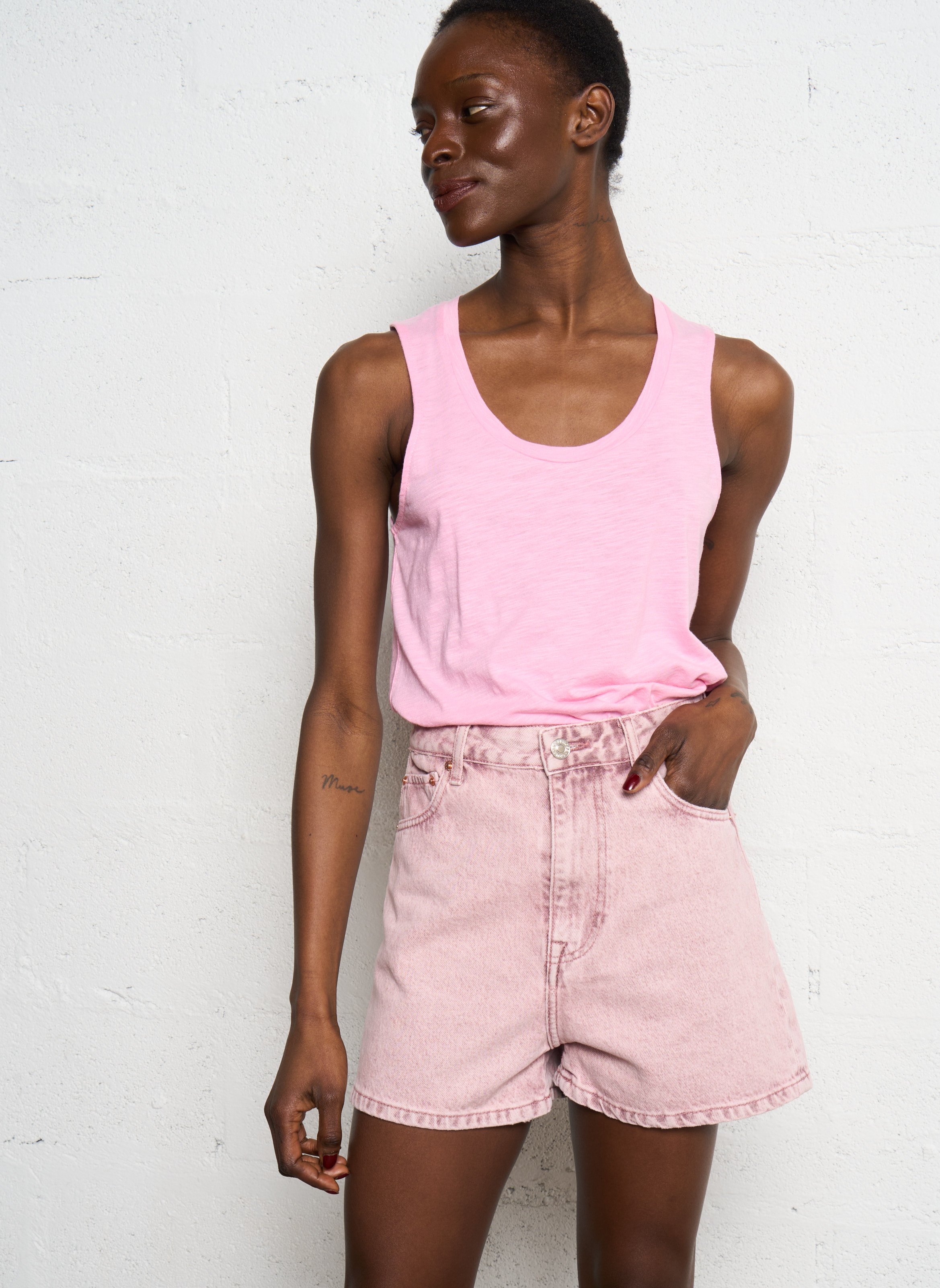 Débardeur à col rond en coton mélangé AMERICAN VINTAGE Rose