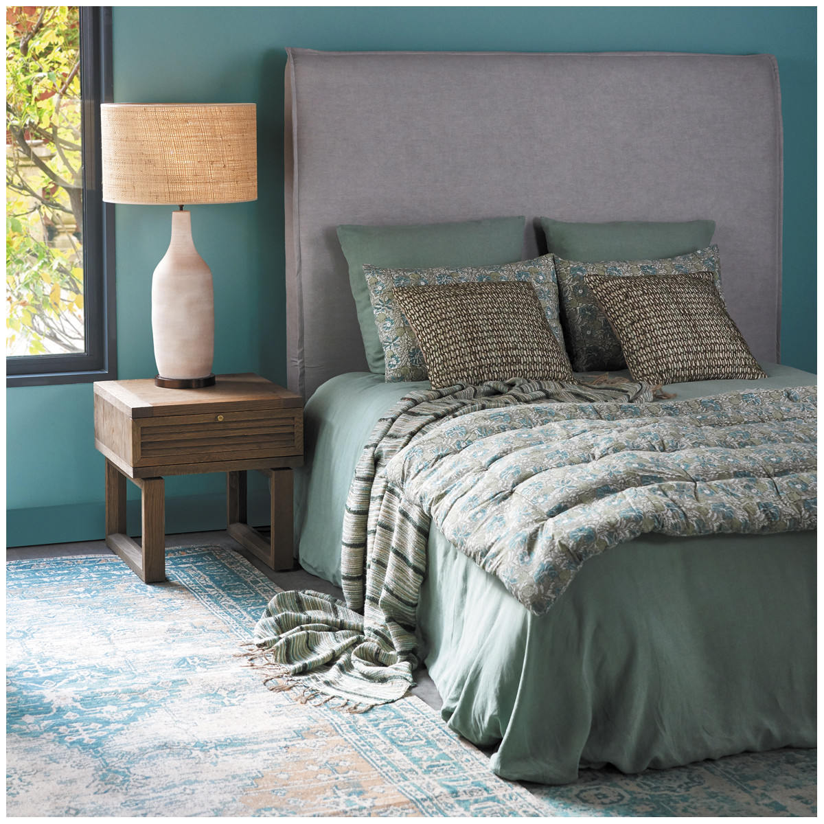 Cotton jungle cushion cover BLANC D'IVOIRE Green