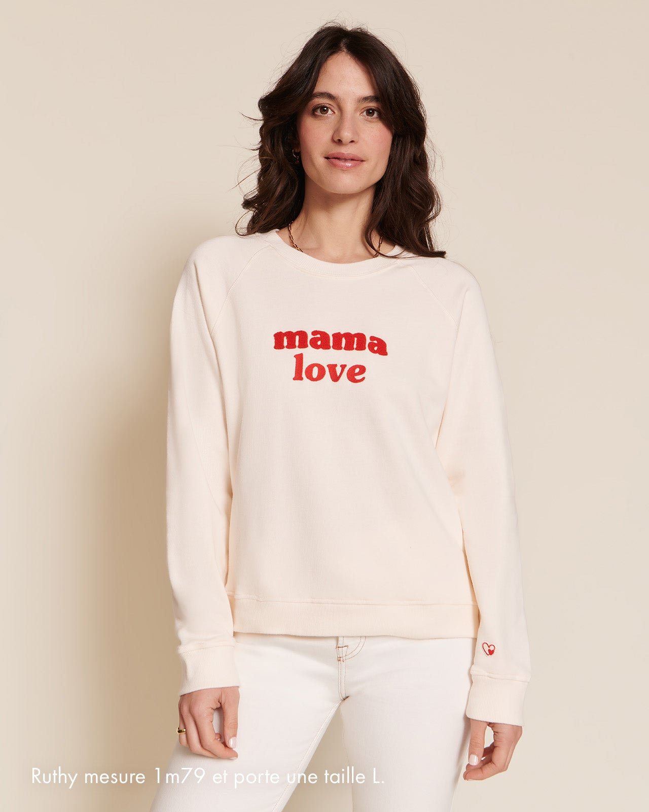 The embroidered mama love sweatshirt in organic cotton EMOI EMOI White