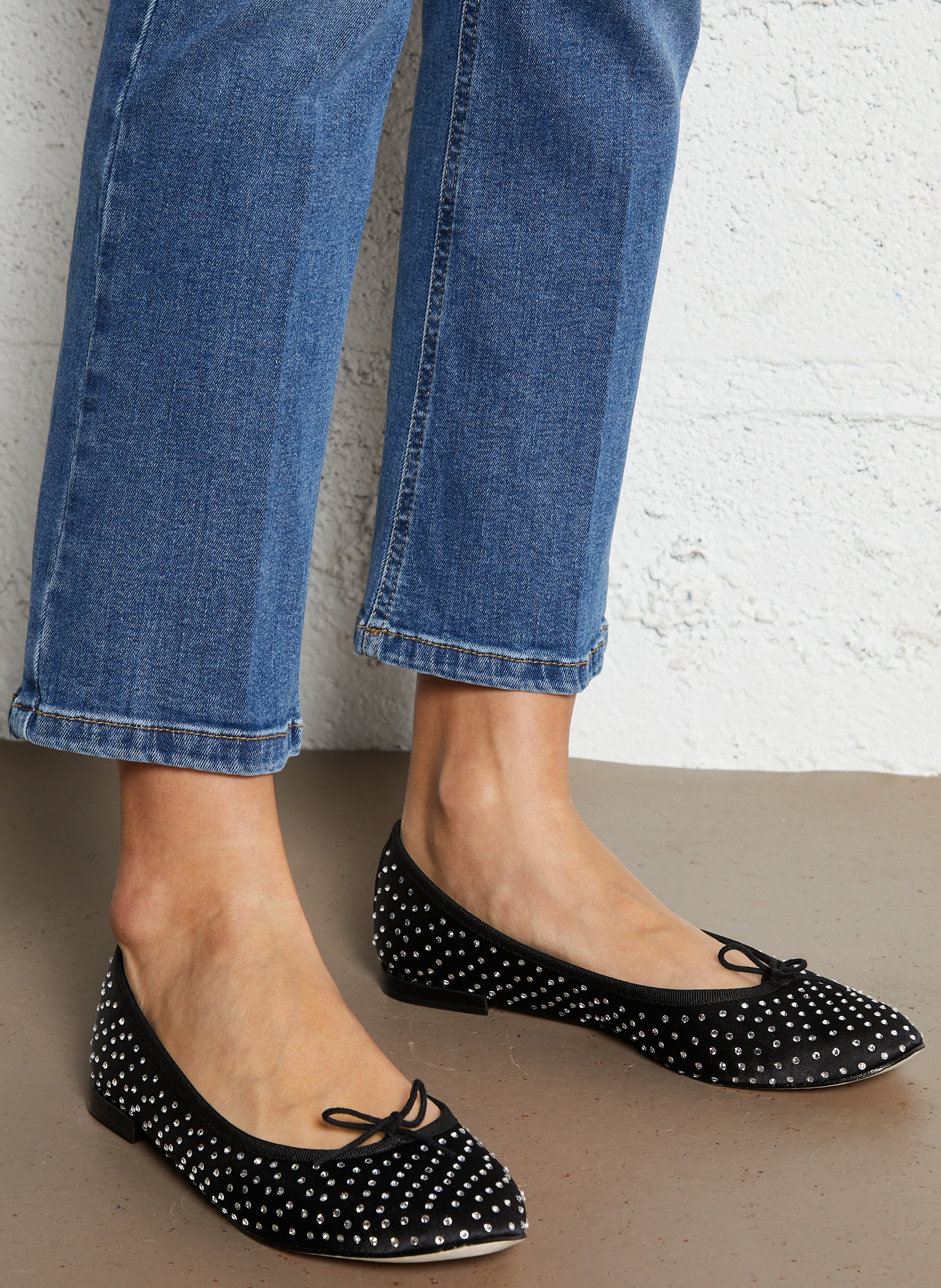 Ballerina's met strass in leer REPETTO Zwart