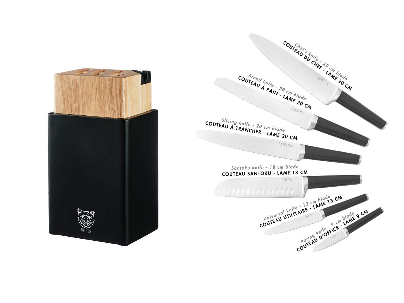 Jona Porvoo kitchen knife set - 8 pieces BJORN Black