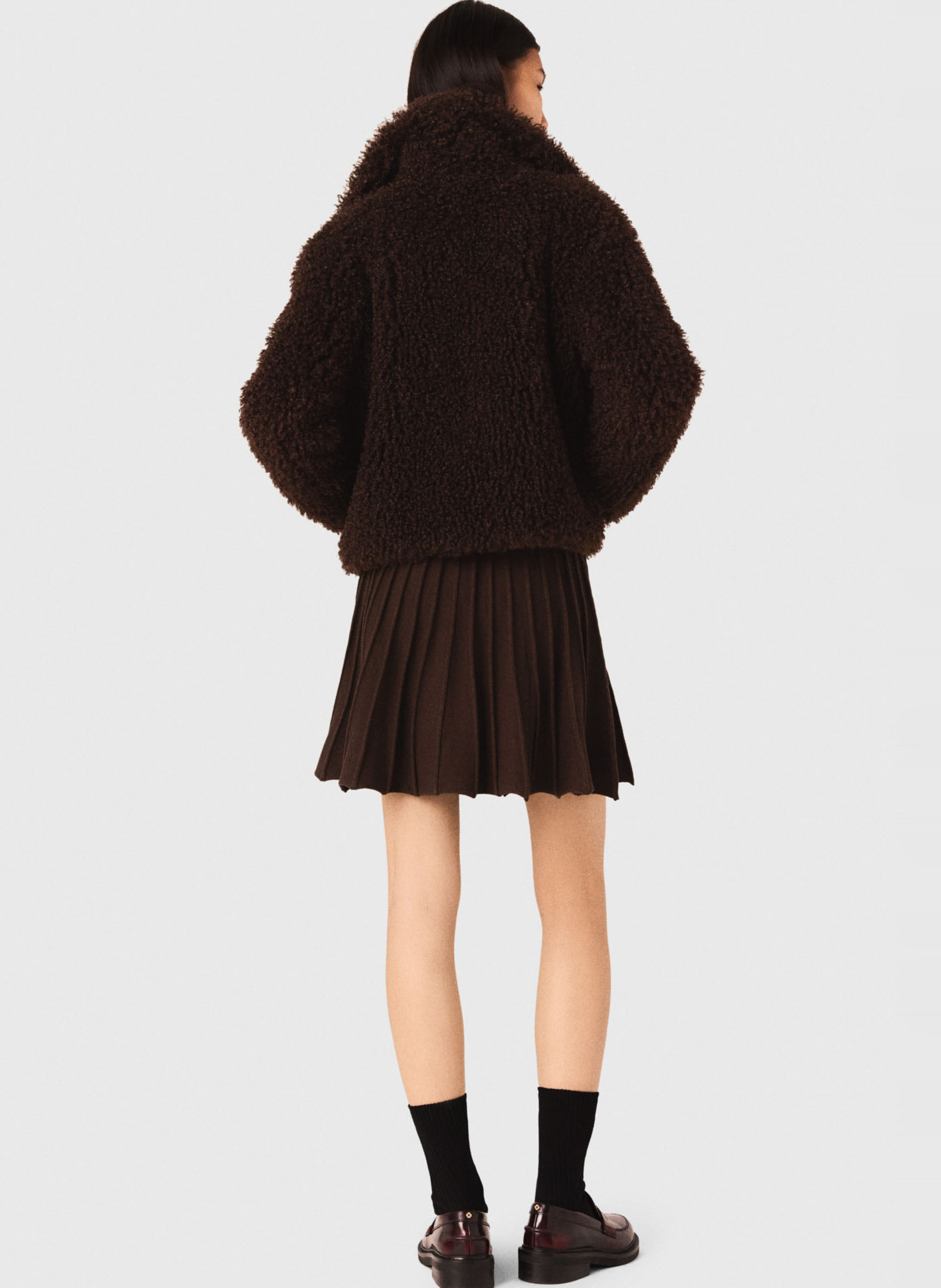 Veste col classique en fausse fourrure MAJE Marron