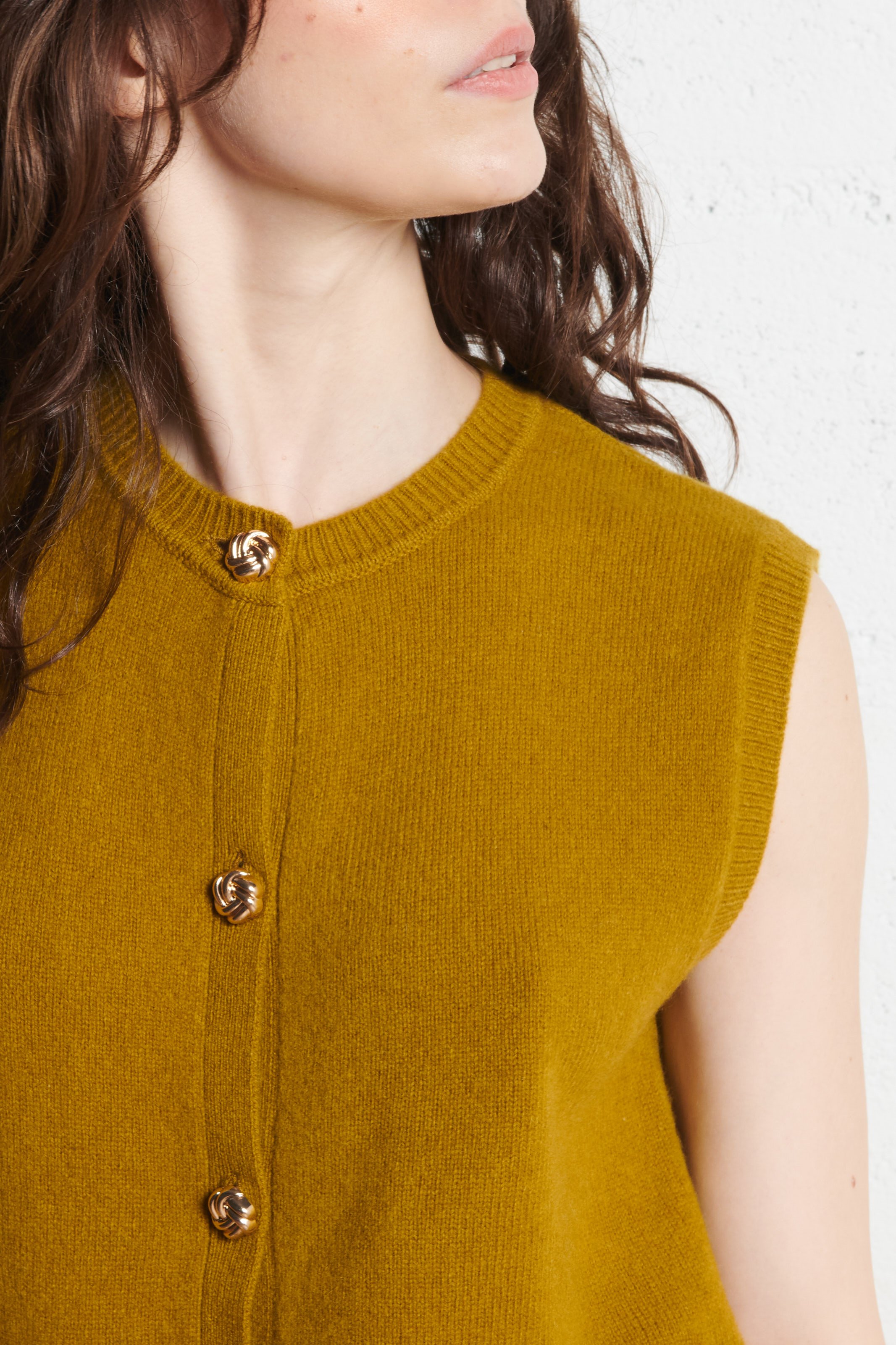 Sleeveless Straight Wool and Cashmere Vest PETITE MENDIGOTE Green