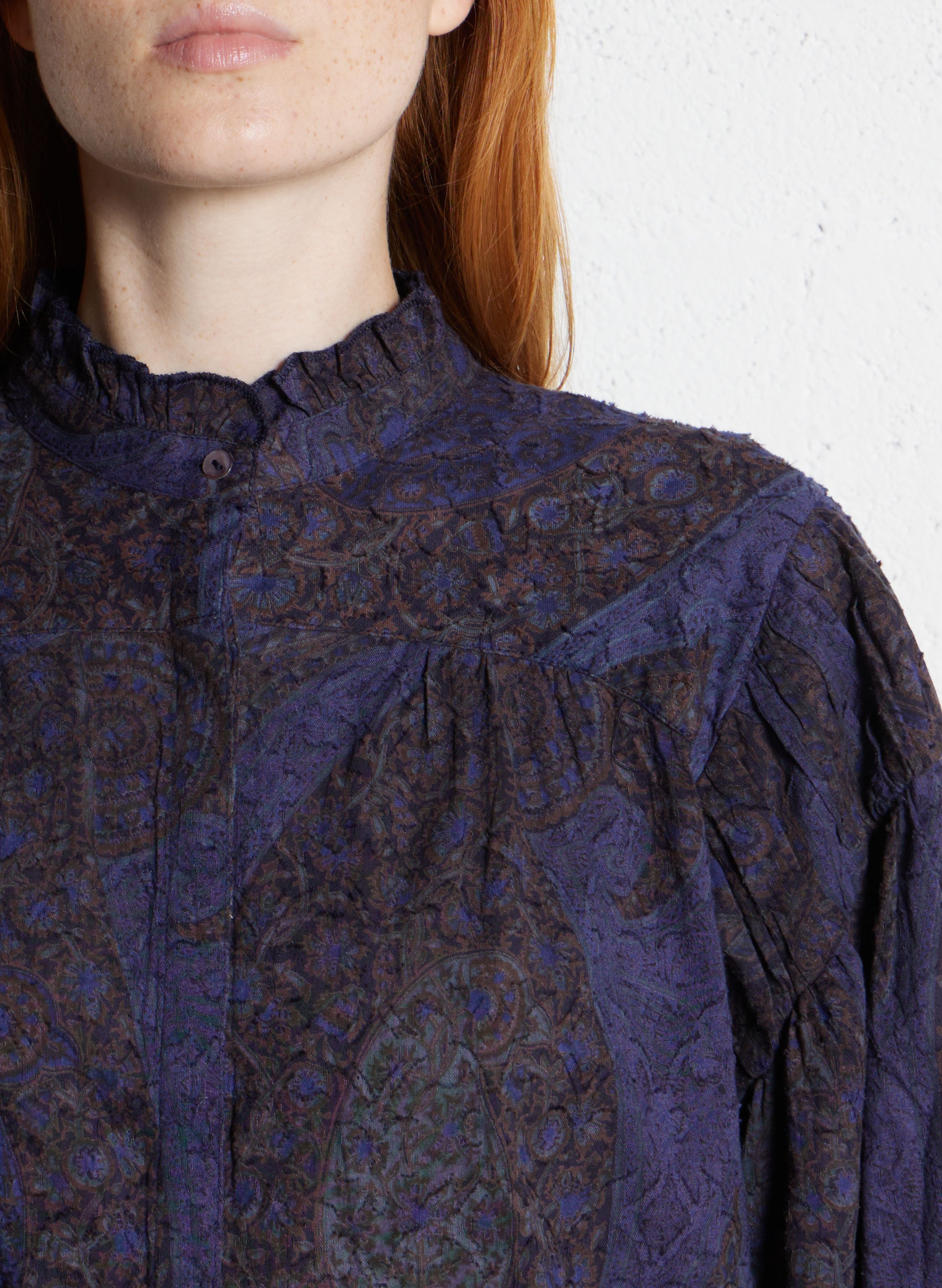 Oversize Hemd mit viktorianischem Kragen aus Baumwolle ANTIK BATIK Blau