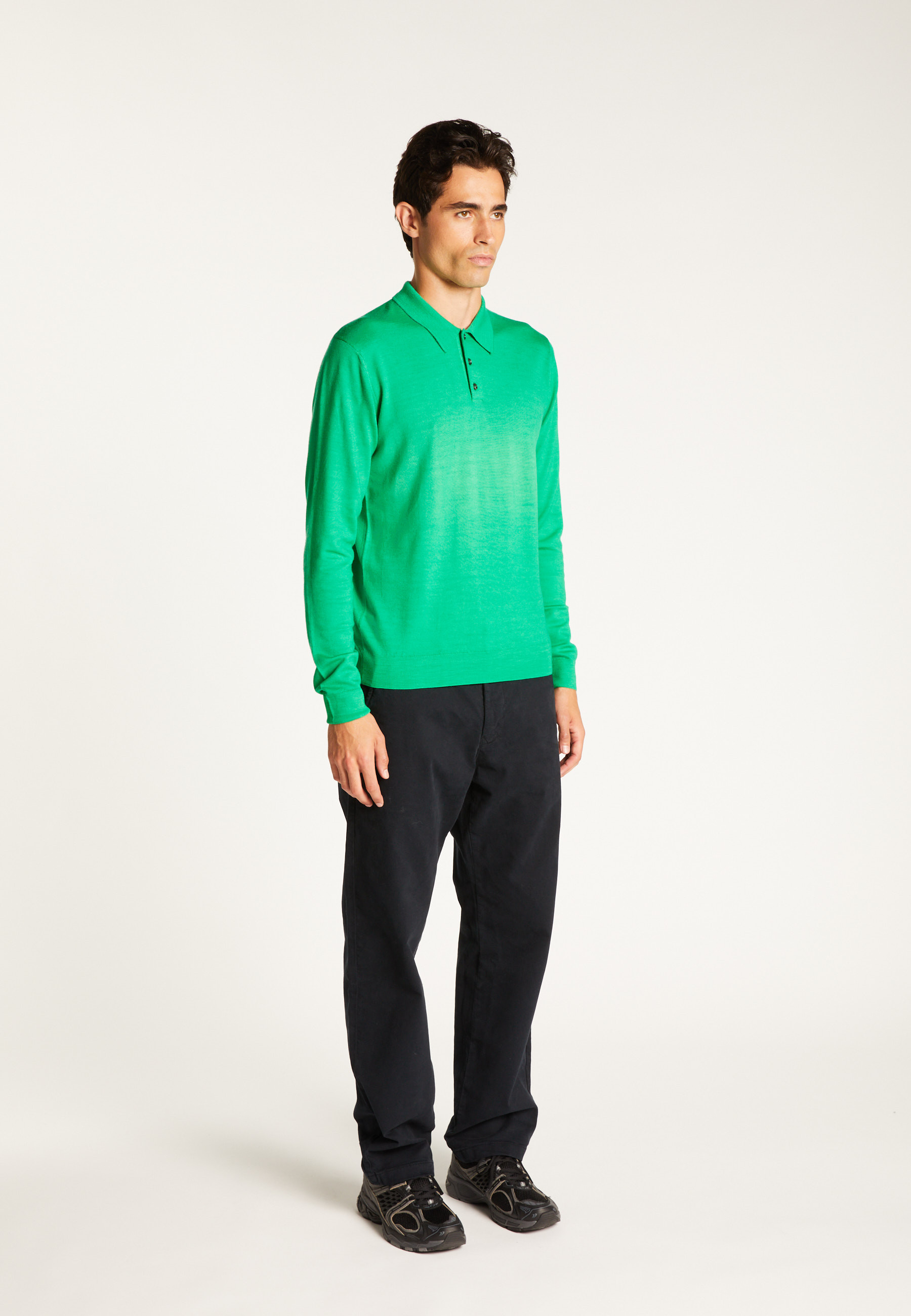 Long-sleeve Merino wool polo MAISON MONTAGUT Green