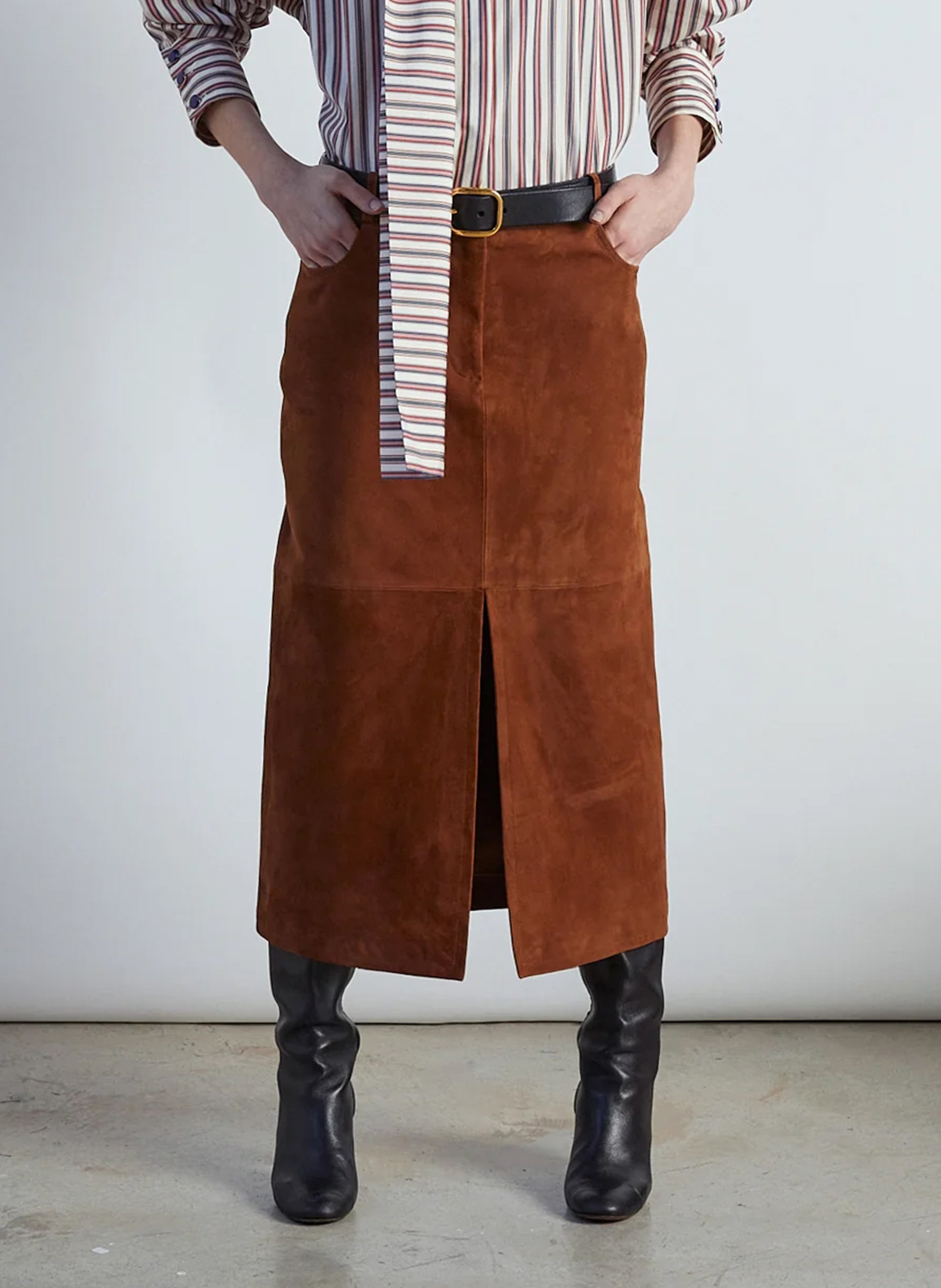 Midi-Rock aus Wildleder THE LABEL EDITION Braun