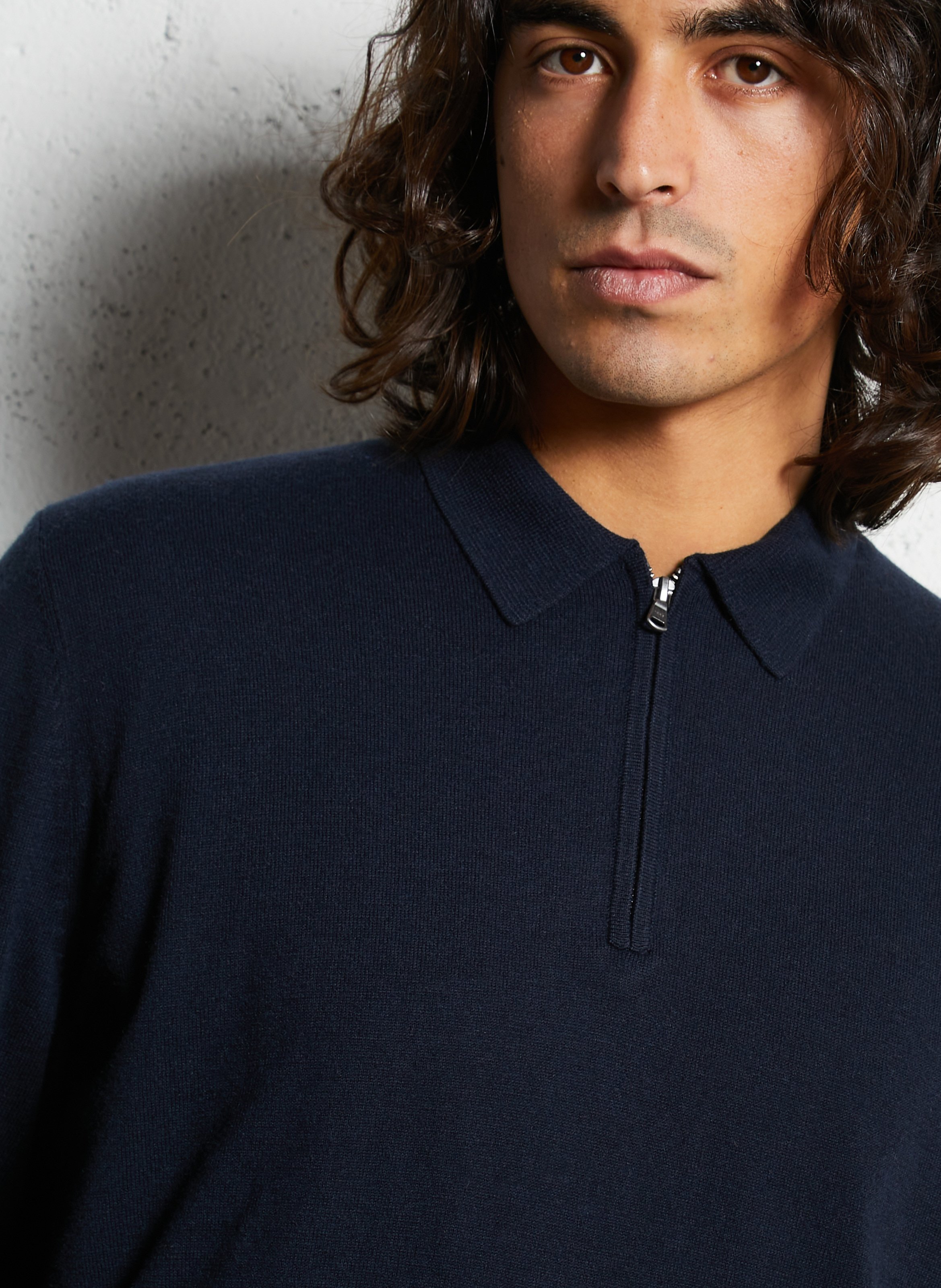 Solid straight fit polo with zippered collar IKKS Blue
