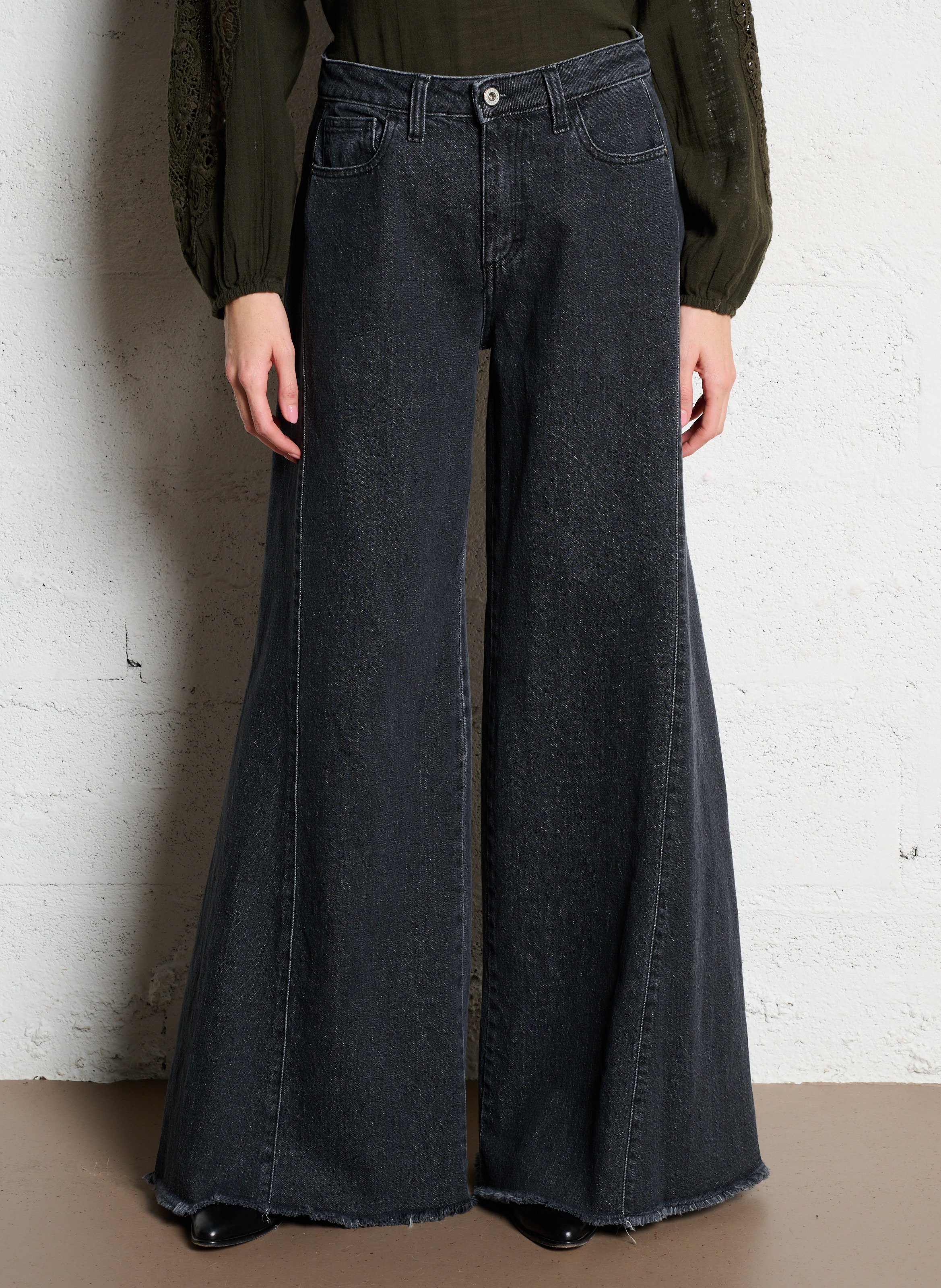 Jean flare taille haute en coton PLEASE Noir