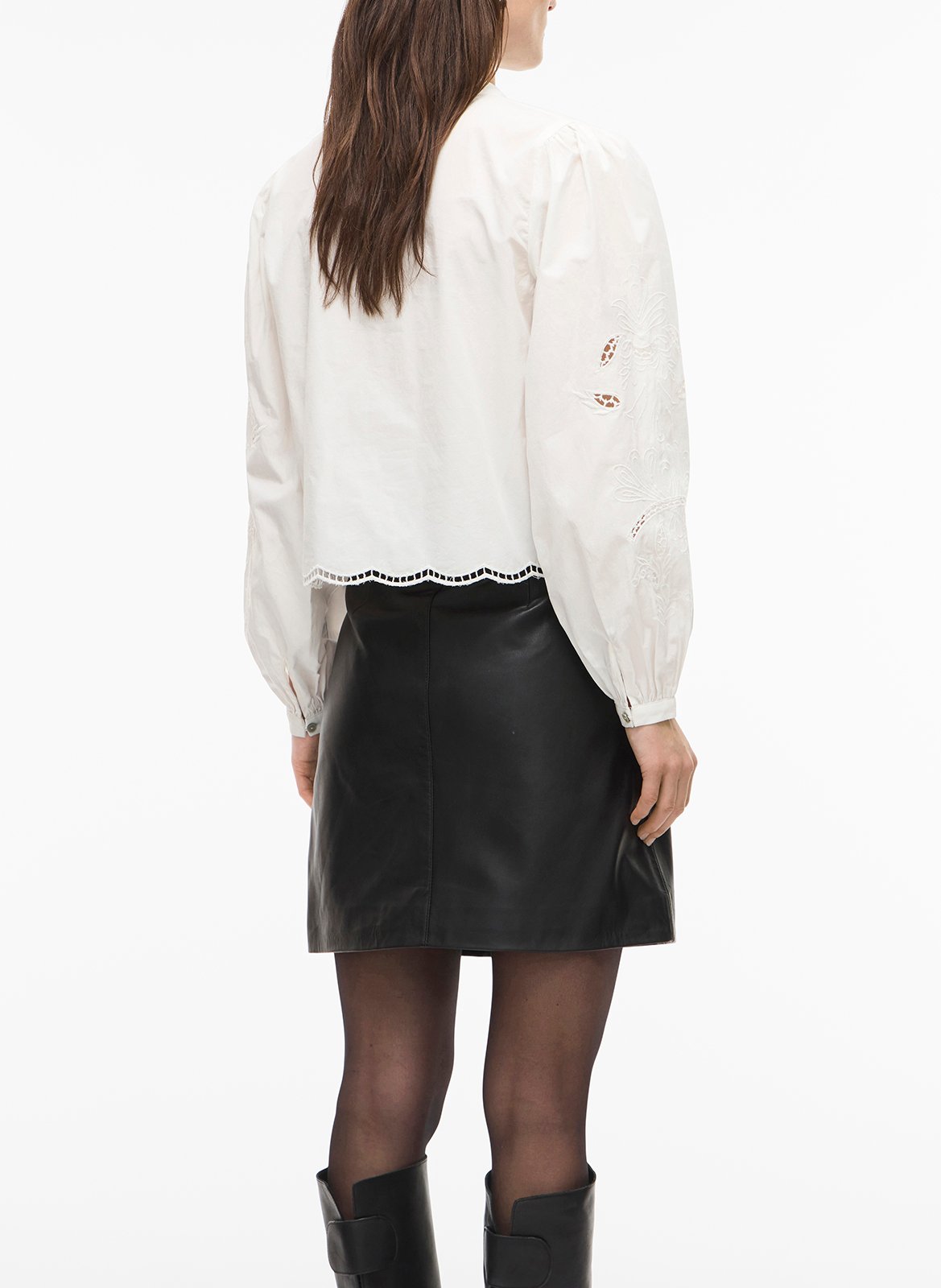 Straight round neck shirt in embroidered organic cotton ROUGE EDIT Beige