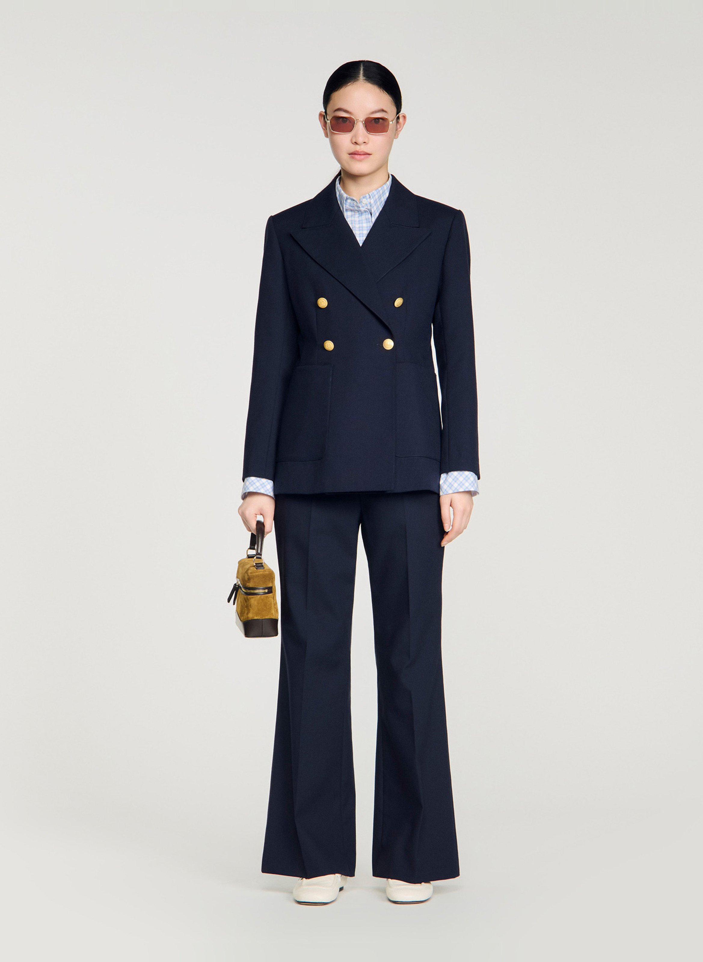 Veste tailleur boutonnée en laine mélangée SANDRO Blue