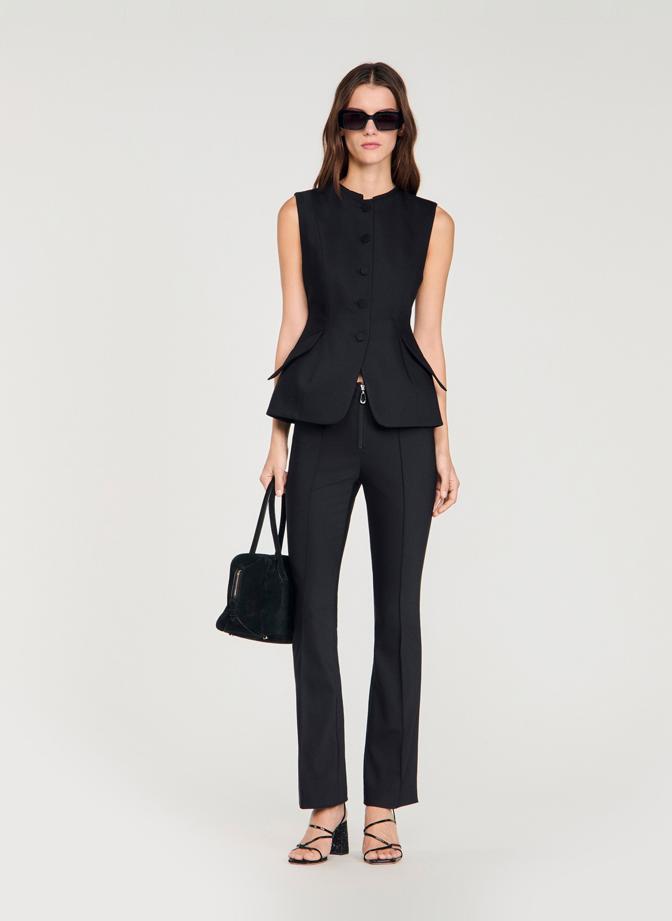 Veste cintrée col rond en coton mélangé SANDRO Zwart