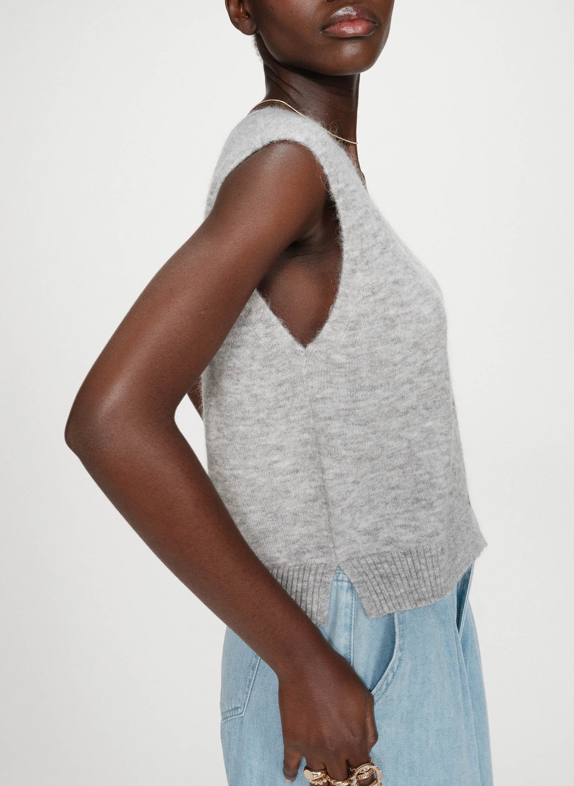 Cardigan col V sans manches uni GRACE ET MILA Argent