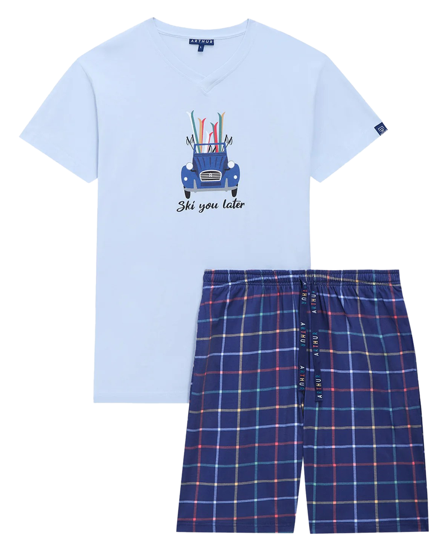 Pyjamashorts aus bedruckter Bio-Baumwolle ARTHUR Blau