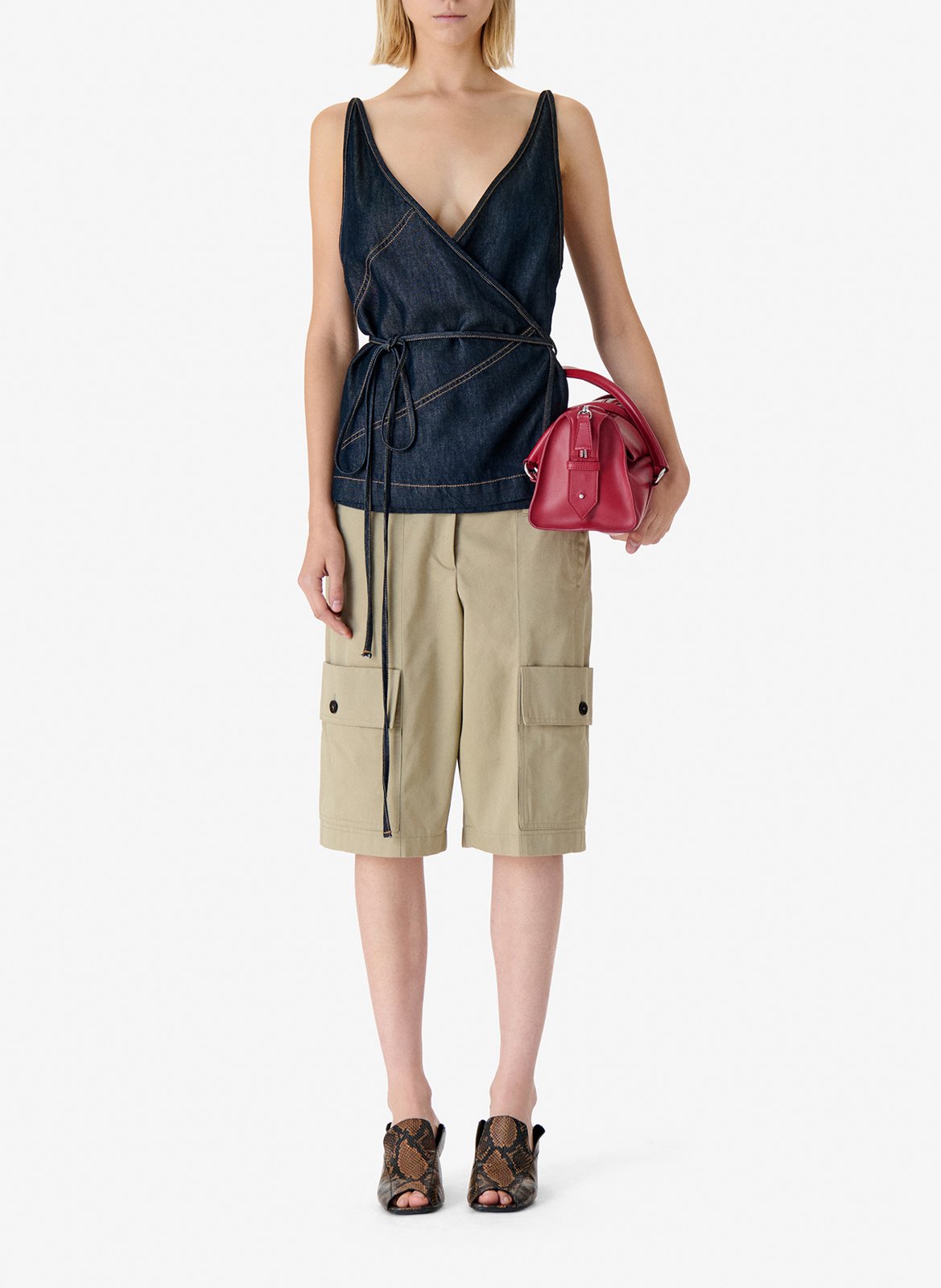 Top sans manches portefeuille en denim brut IRO Bleu