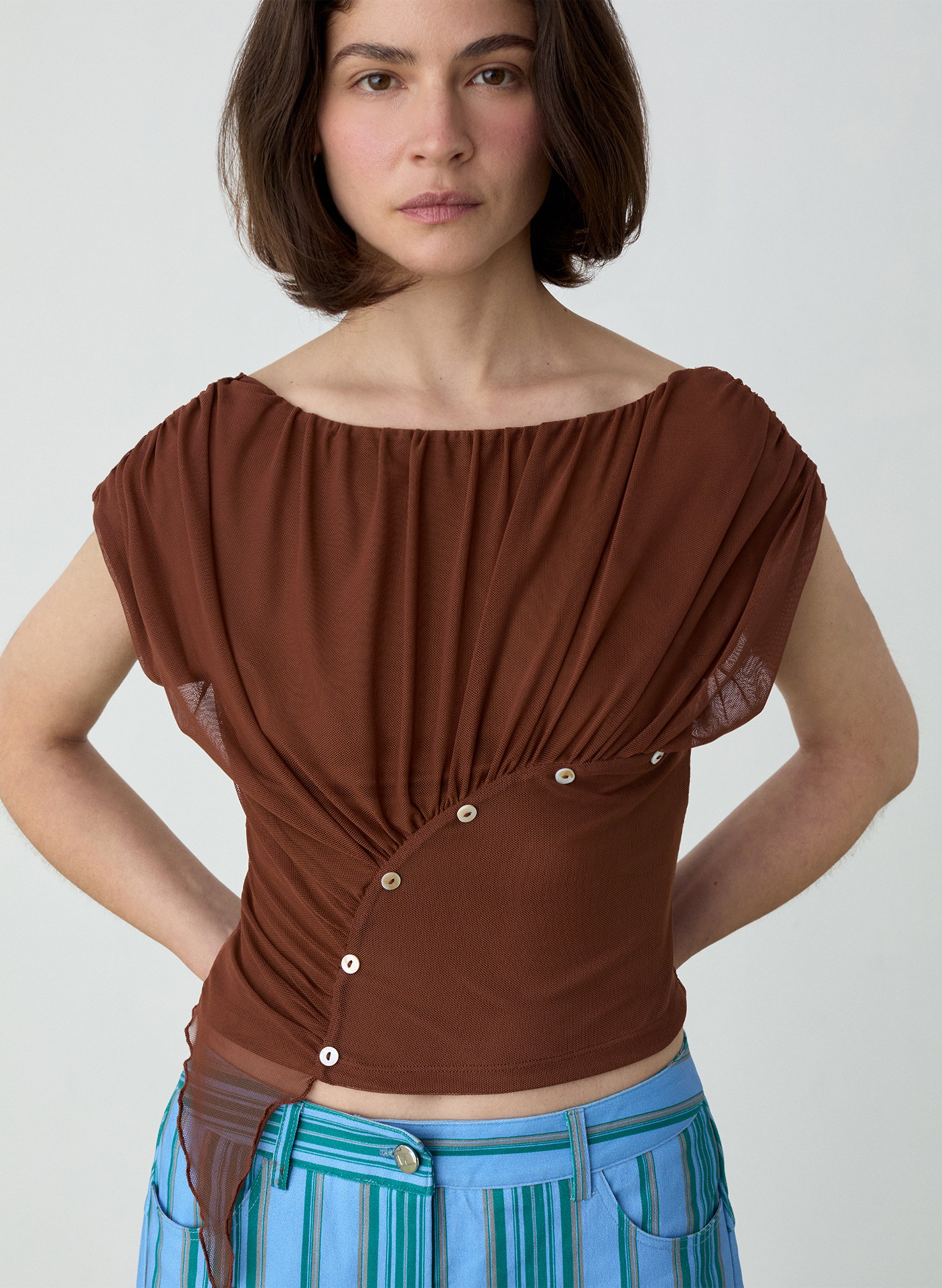 Top cuello barco de algodón mezclado LAAGAM Marron