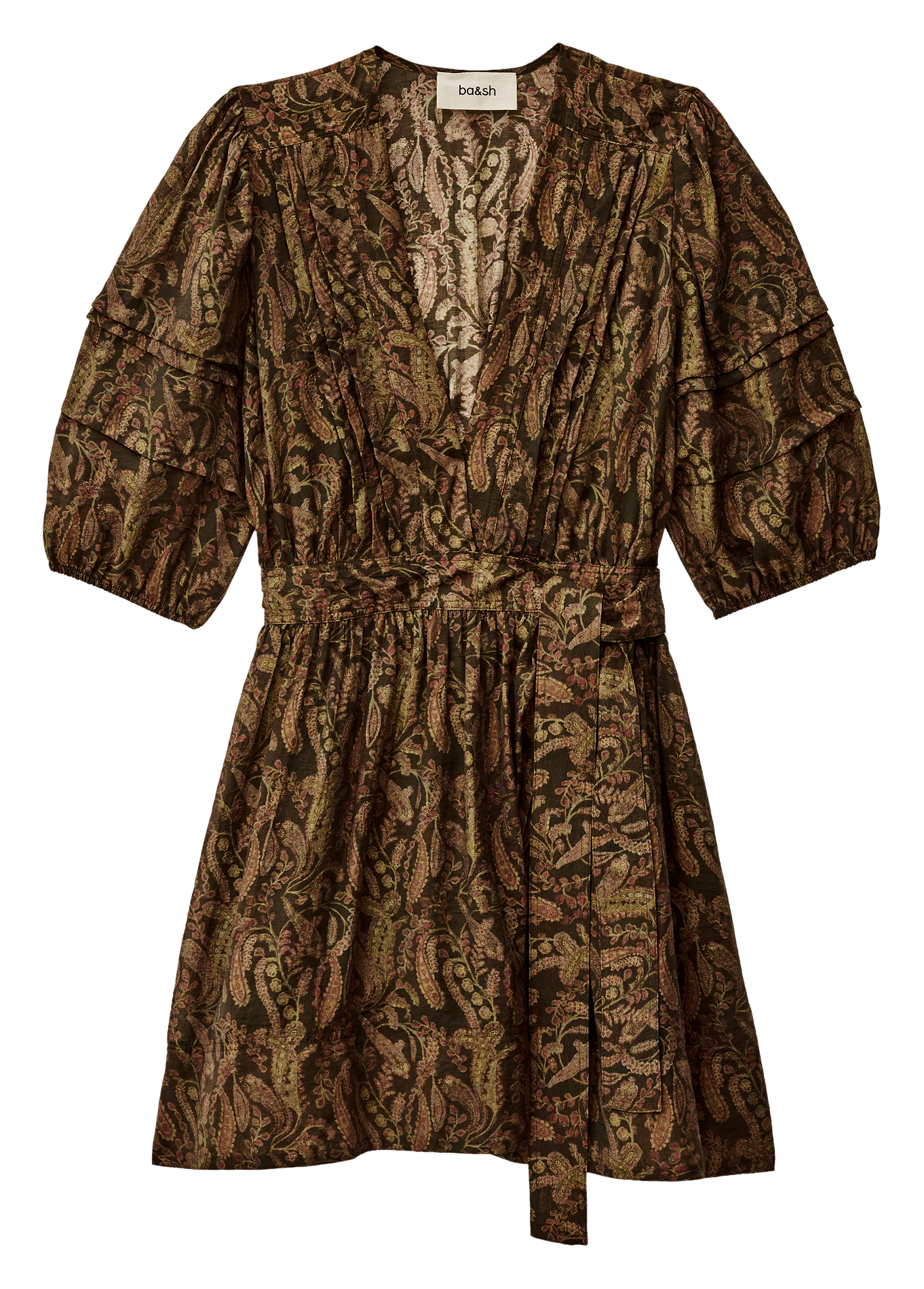 Short fitted printed V-neck dress BA&SH Khaki