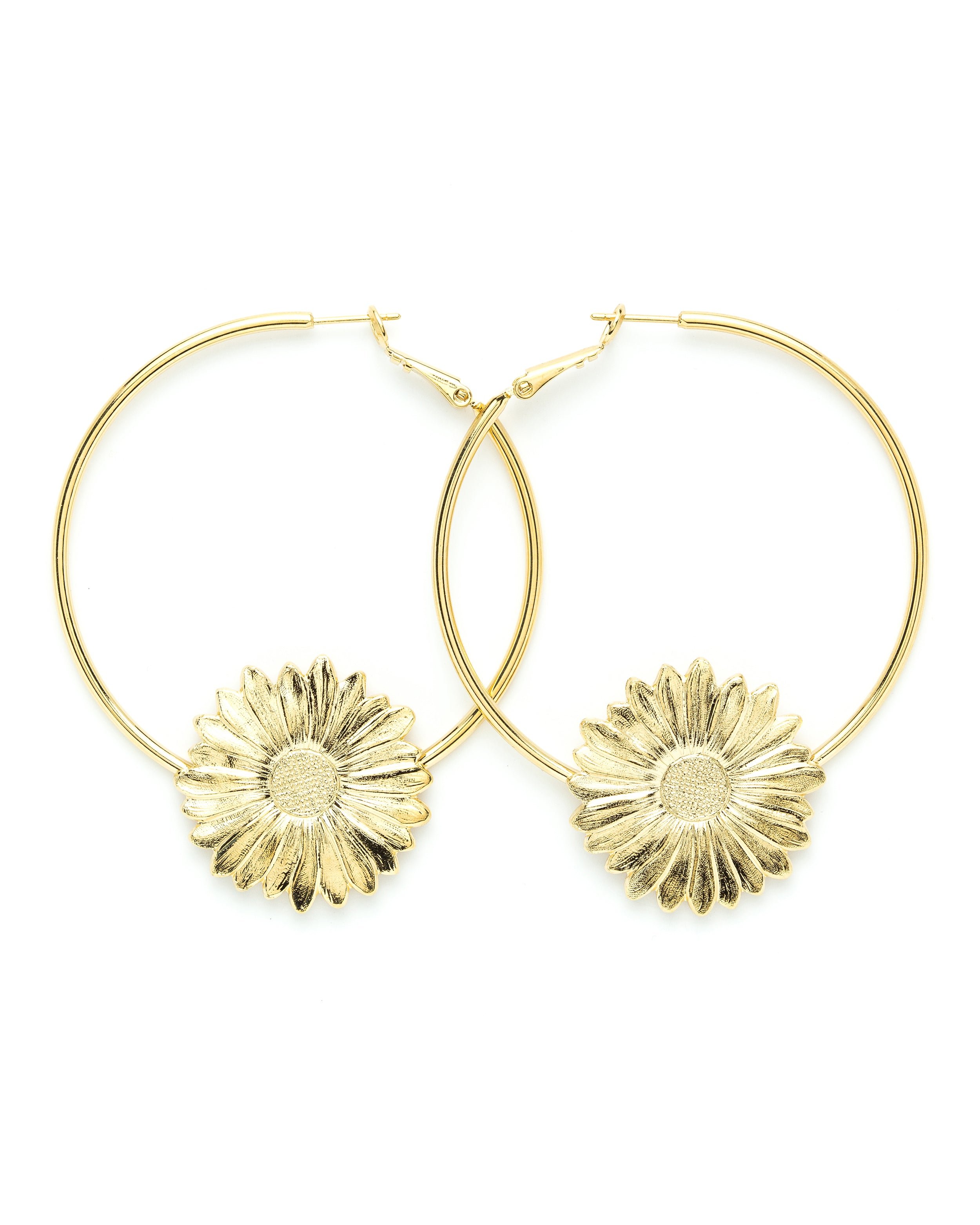 Silver-plated flower hoop earrings GoldenMONSIEUR SIMONE