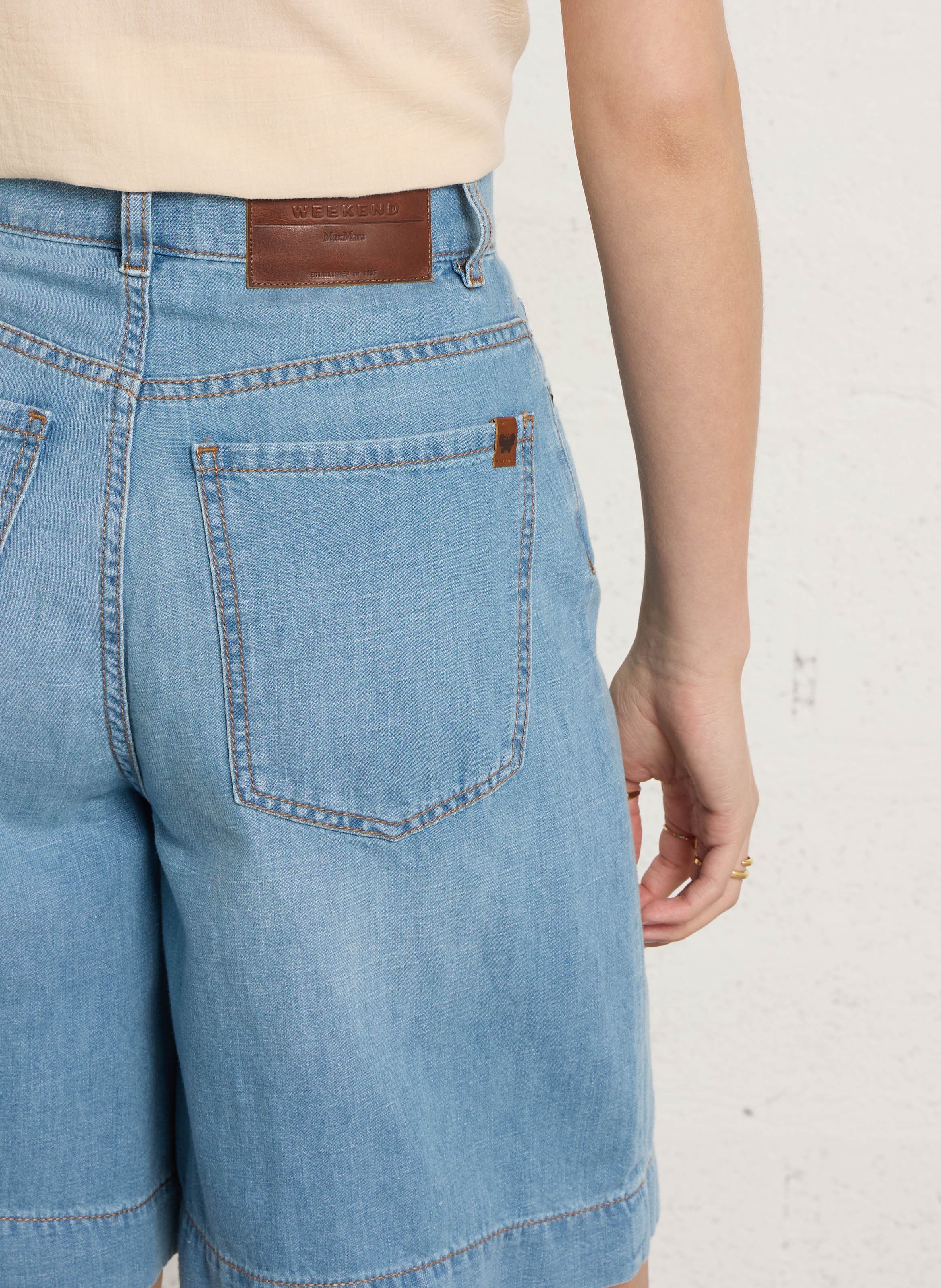 Straight cotton and linen shorts MAX MARA WEEK END Blue