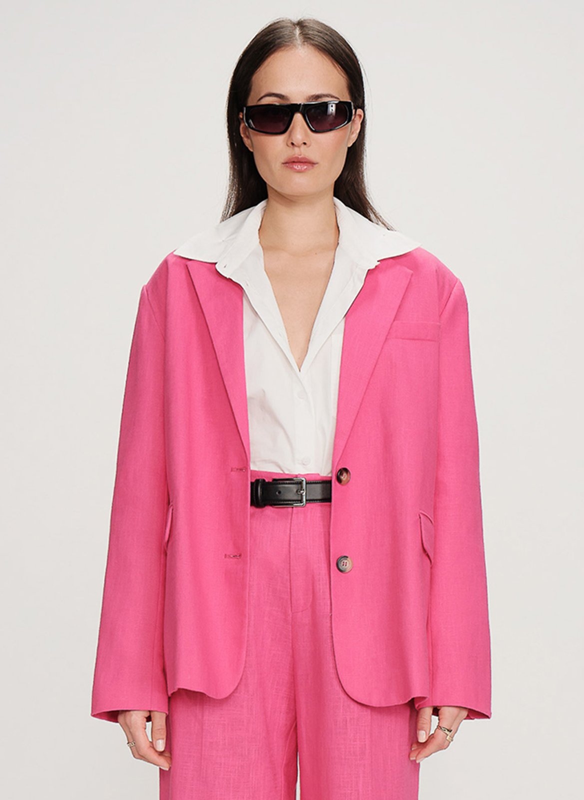 Veste tailleur oversize en lin mélangé GRACE ET MILA Rose