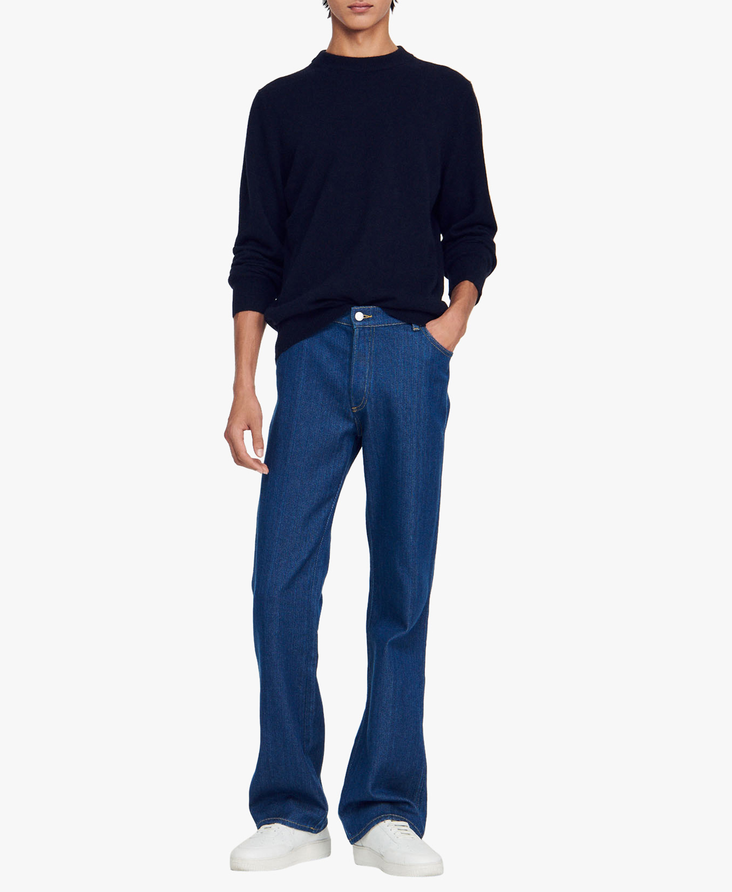 Pull col rond regular-fit en cachemire SANDRO Bleu