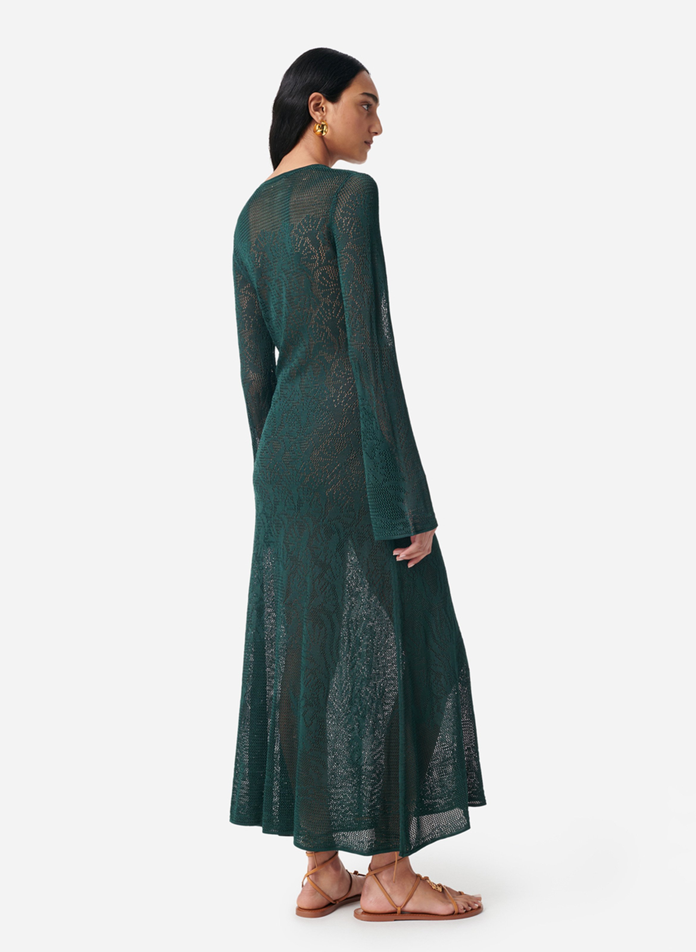 Langes Kleid mit Blumenmuster am Kragen VANESSA BRUNO Grun