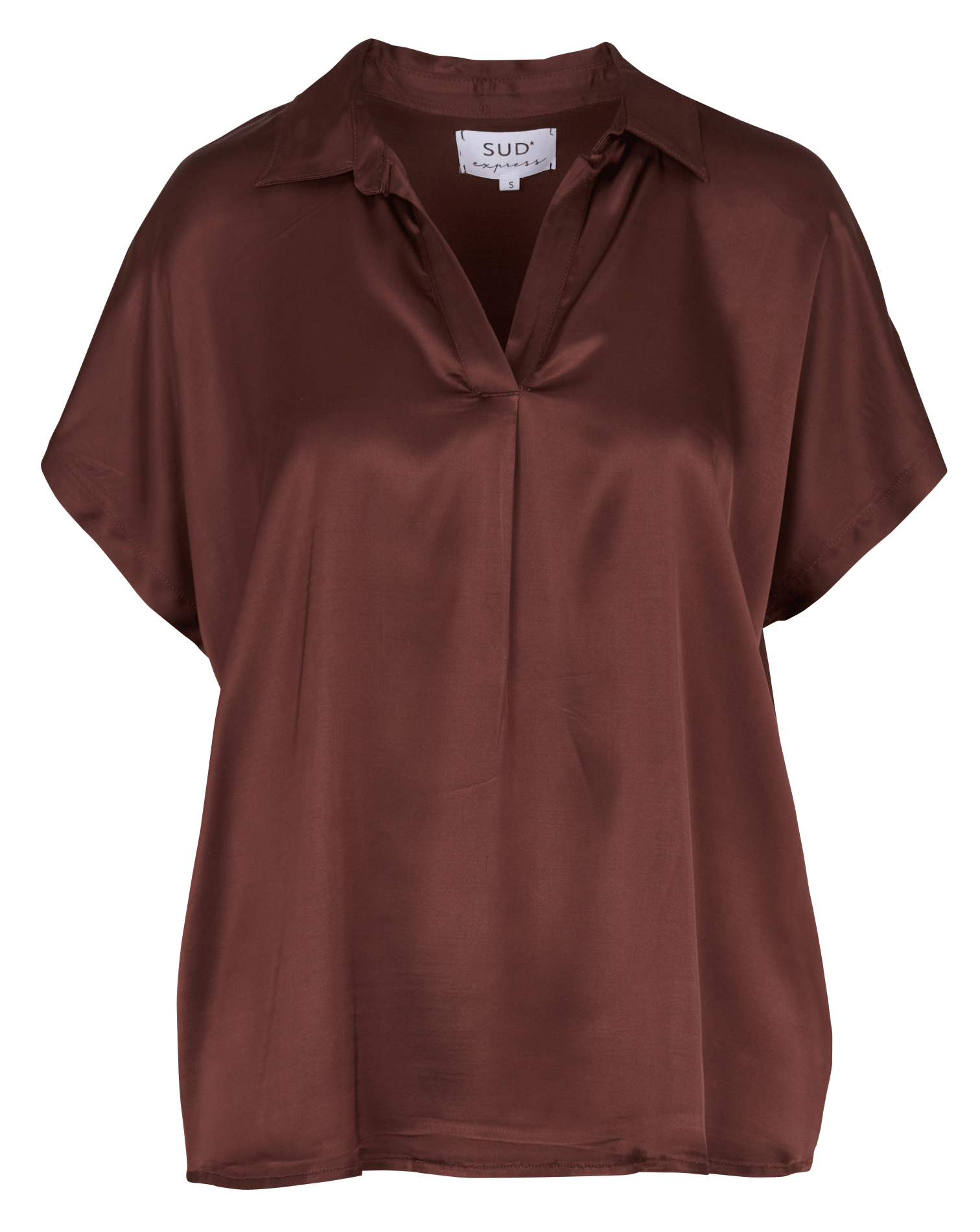 Blouse met klassieke satijnen kraag SUD EXPRESS Bruin