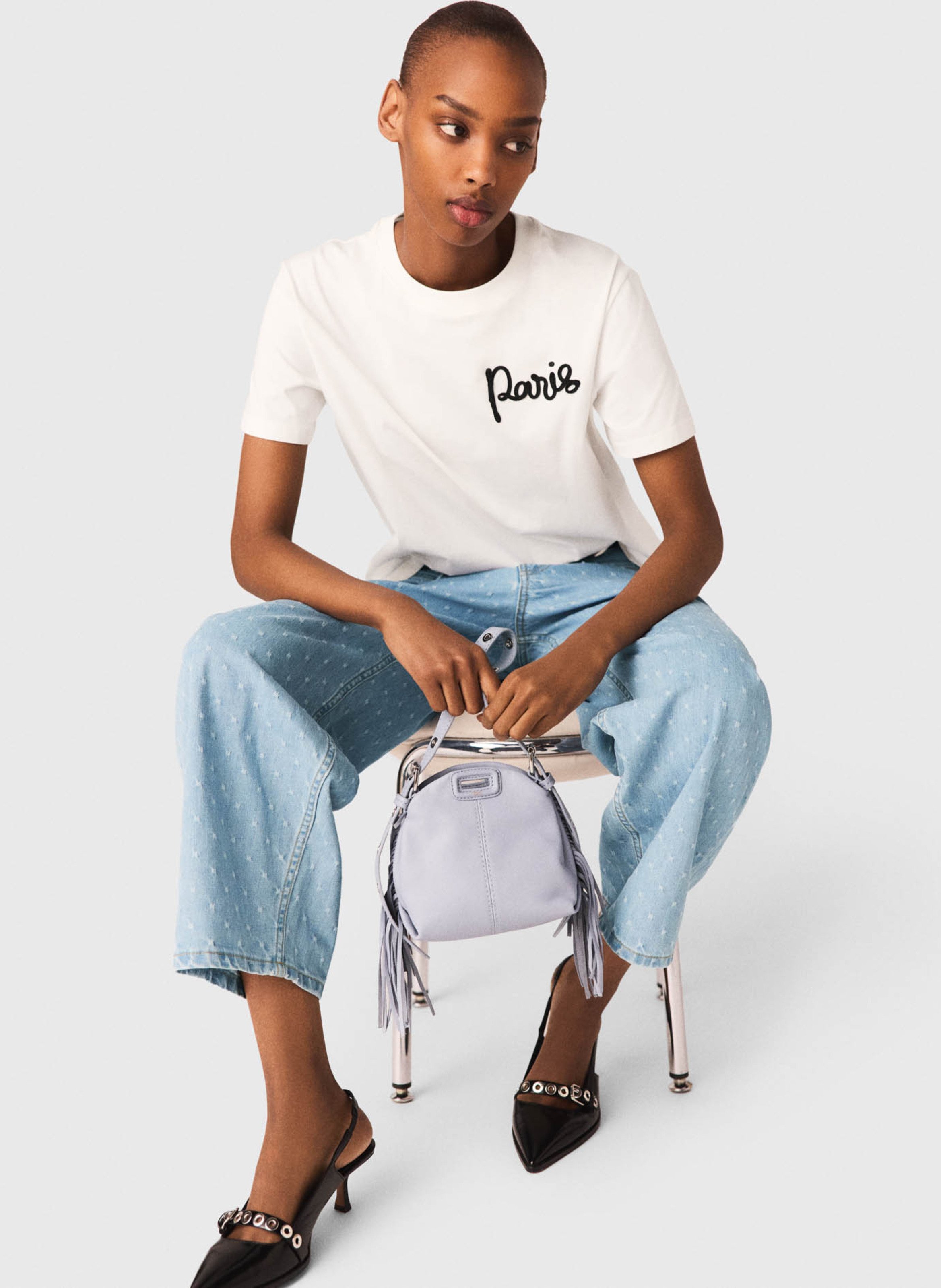 Tee-shirt droit à broderie en coton MAJE Blanc