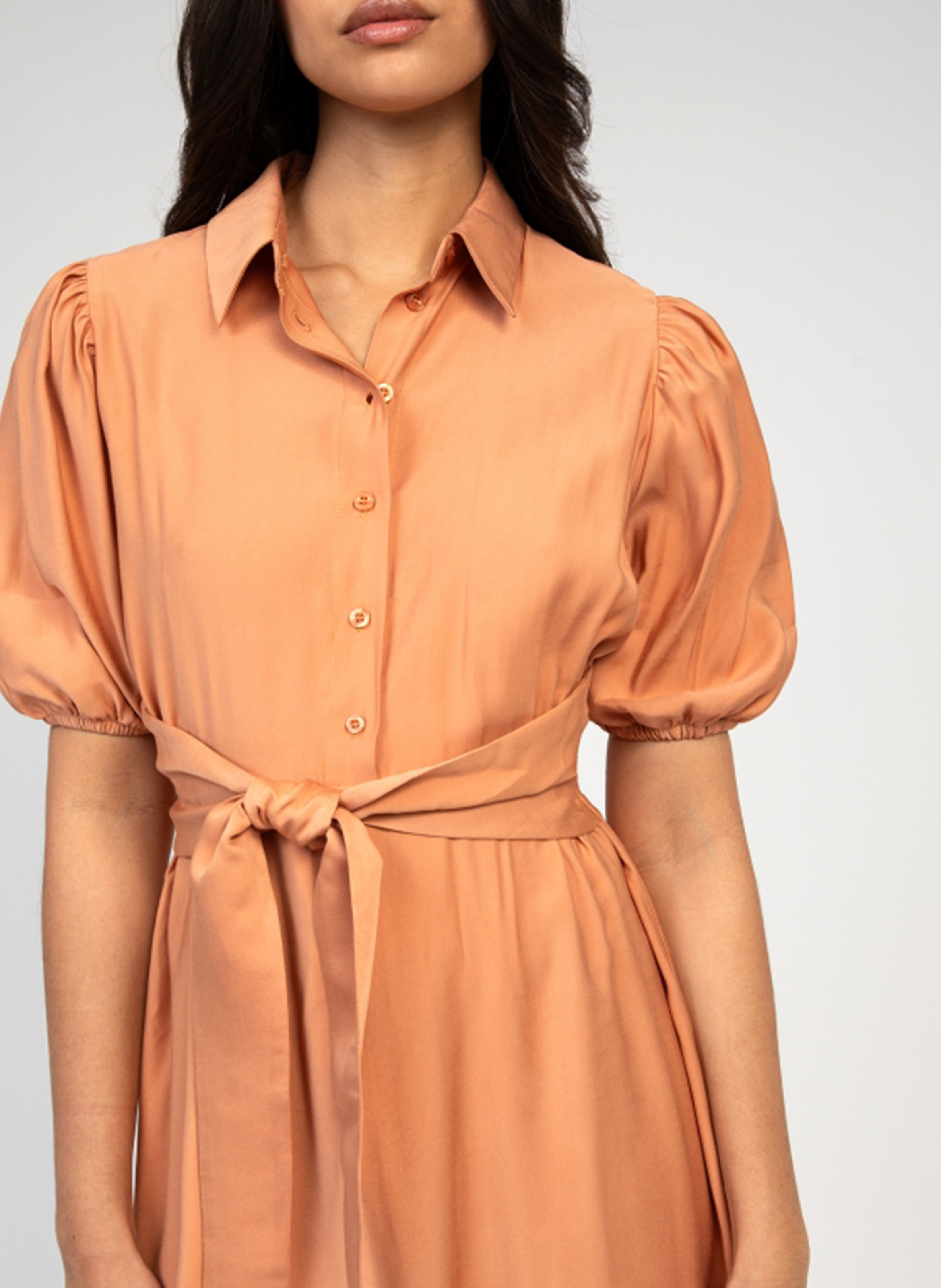 Midi-A-Linie-Kleid mit kurzen Ärmeln AN'GE Orange
