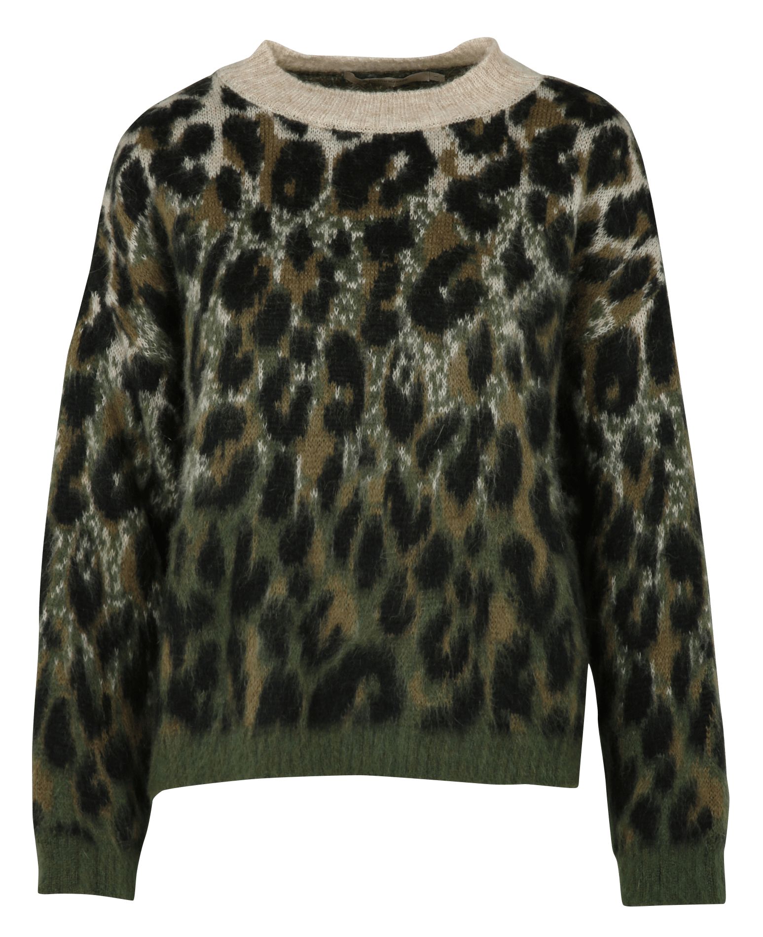 Round neck sweater with ample fit and leopard print. LA FEE MARABOUTEE Green