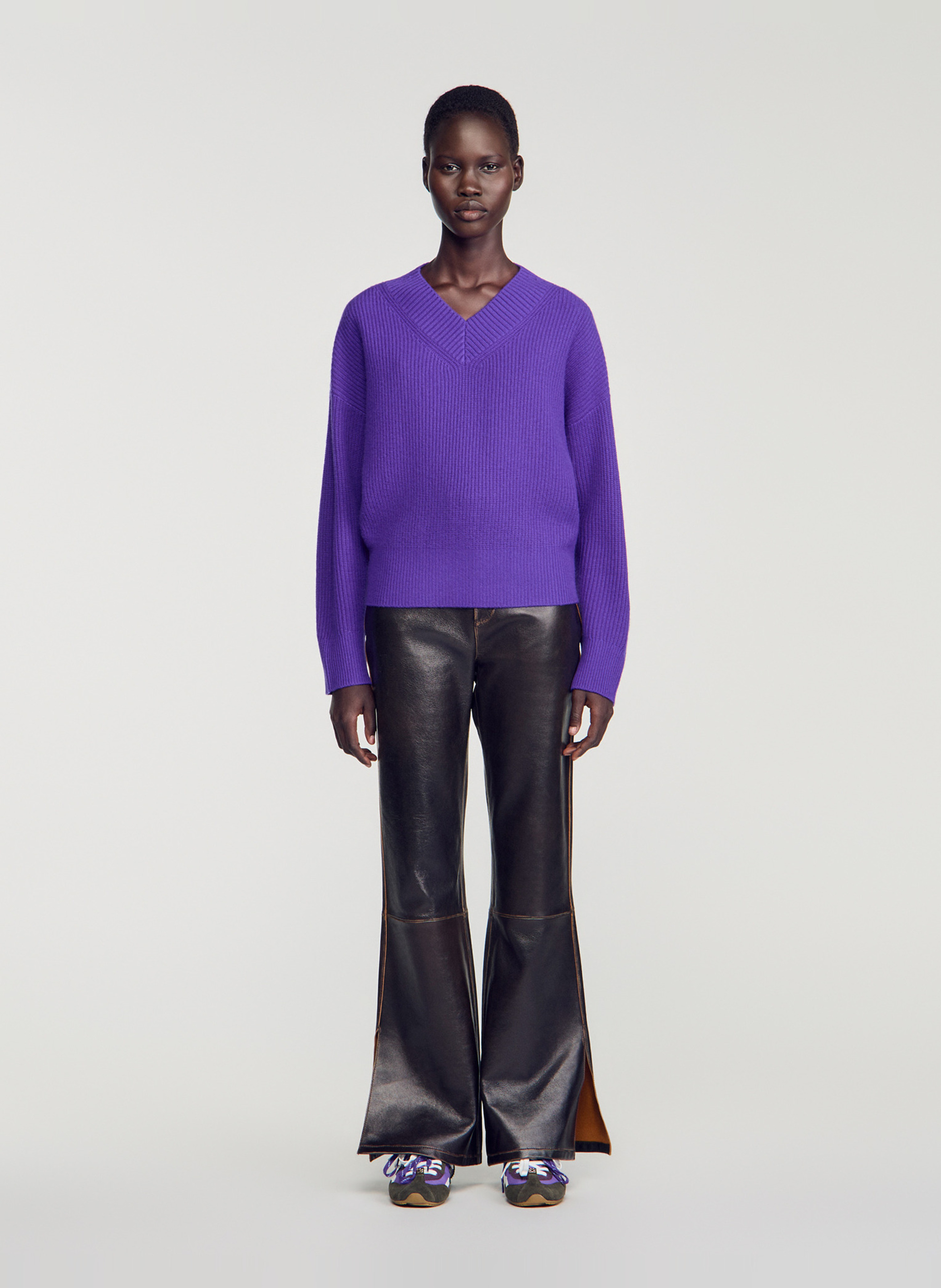 Pull ample col V en laine SANDRO Violet