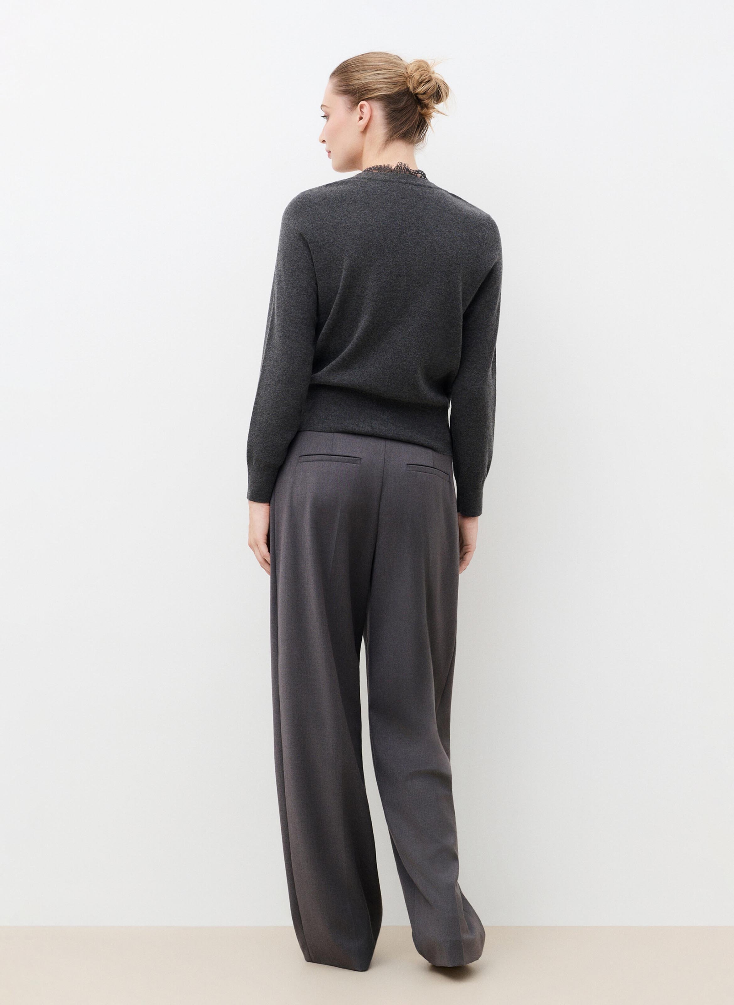V-Ausschnitt-Wollmischungsgilet mit Spitze | Grau CAROLL Damen