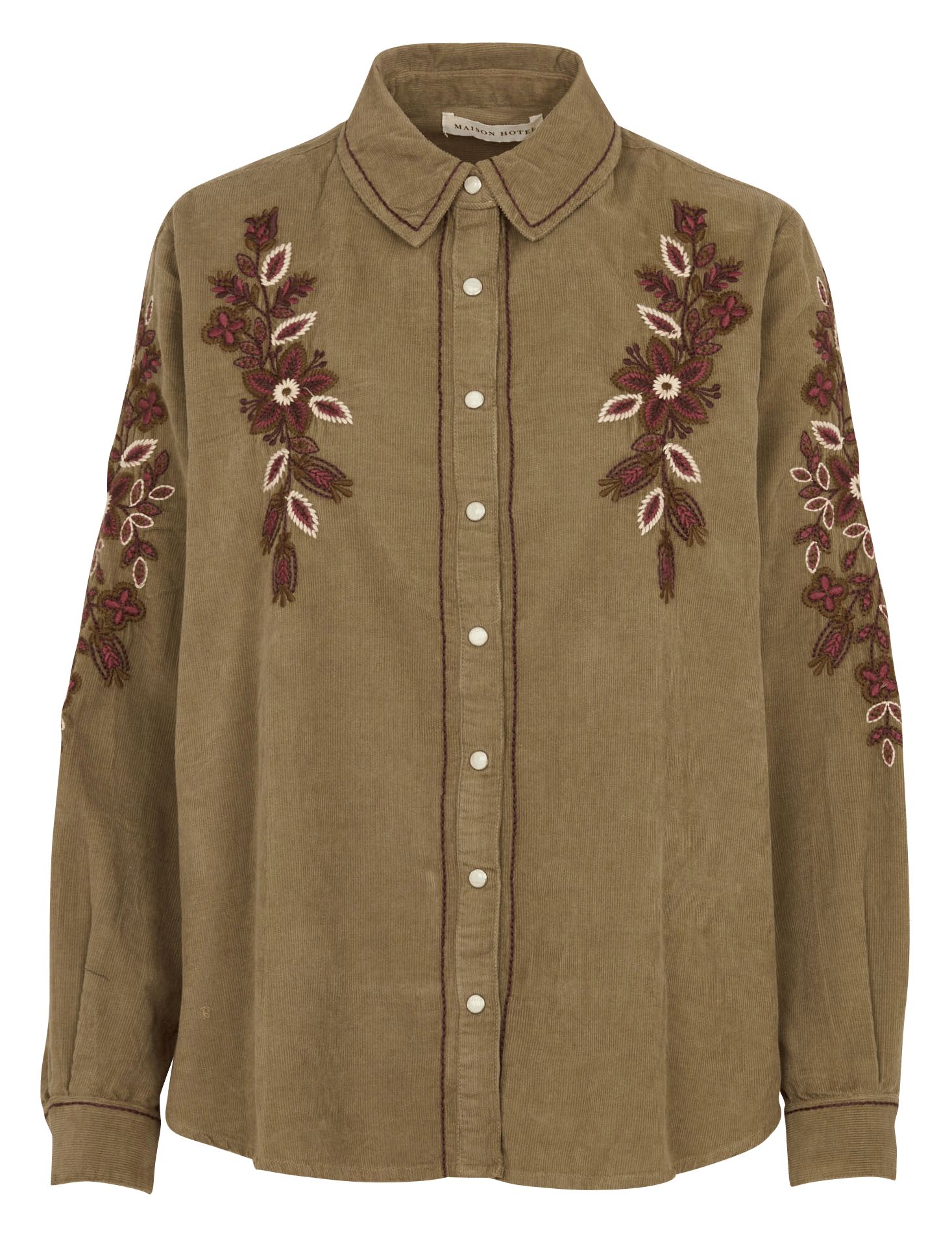 Chemise brodée en velours côtelé de coton MAISON HOTEL Kaki