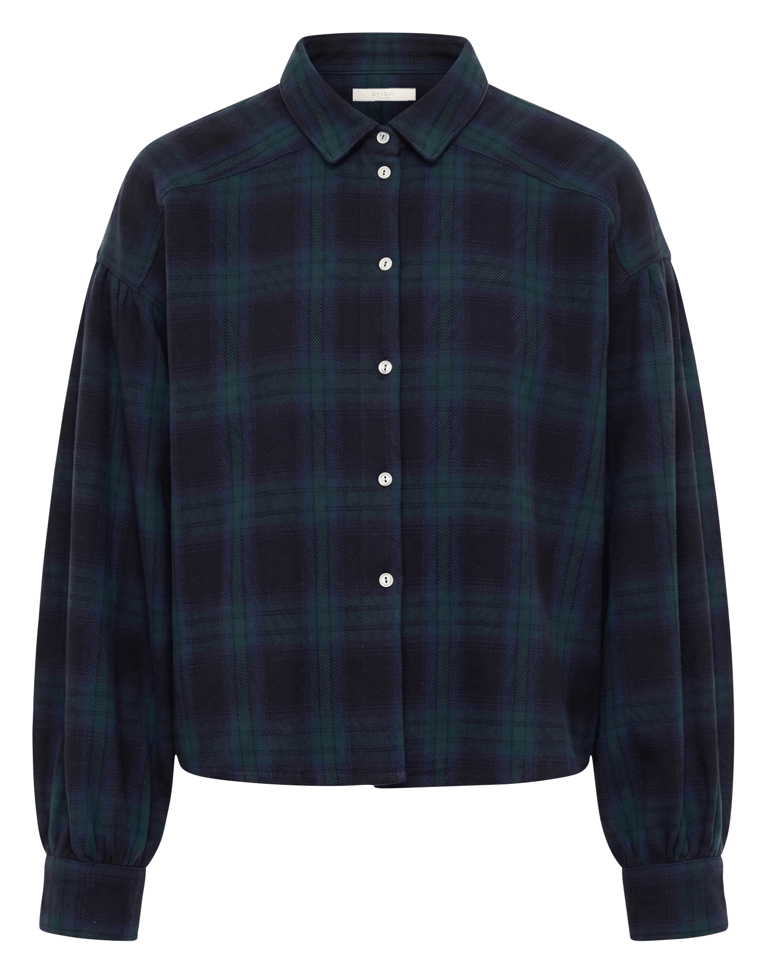 Rechte blouse met klassieke kraag in geruit biologisch katoen BY BAR Groen