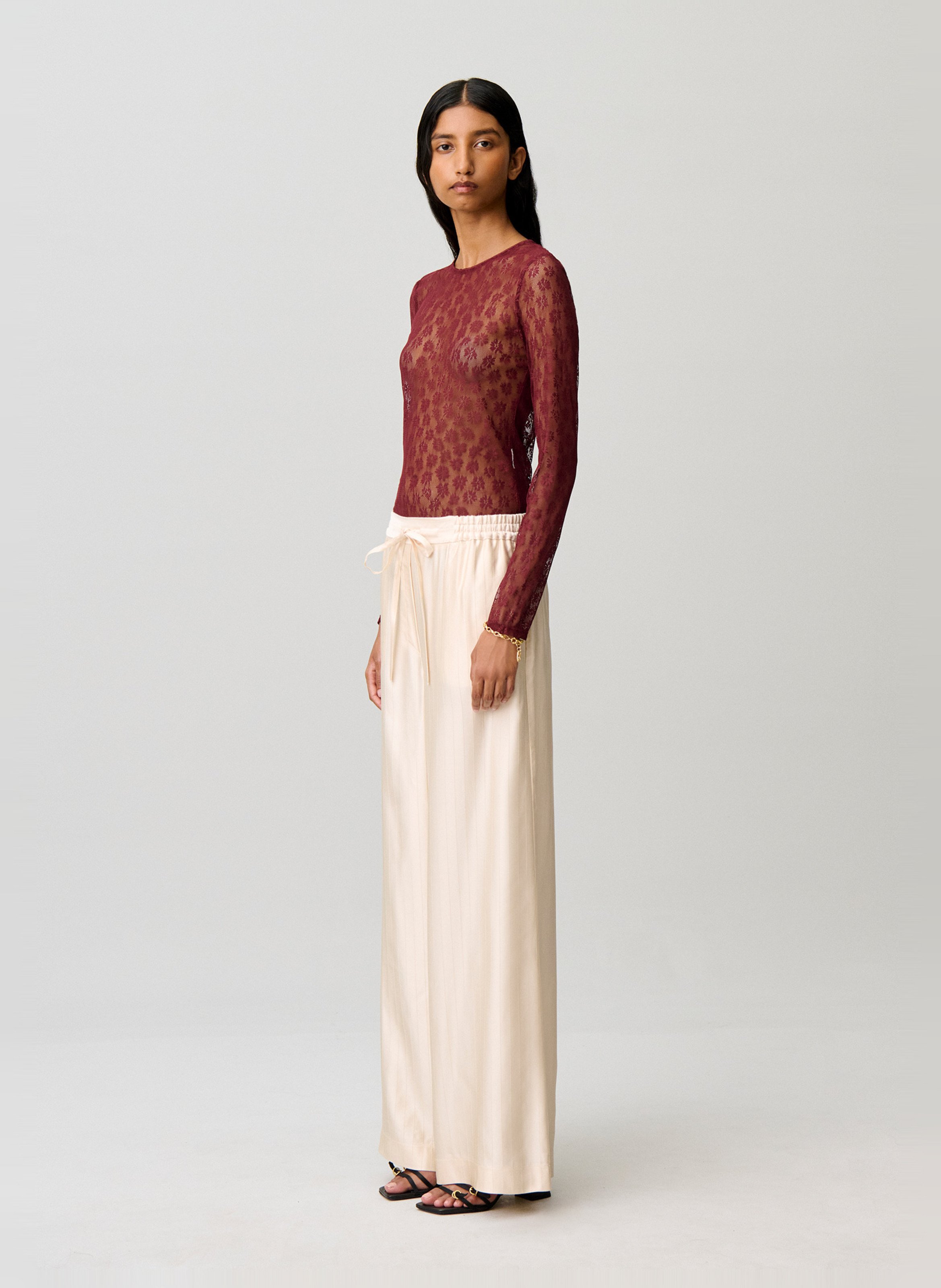Pantalon ample taille haute rayé CLAUDIE PIERLOT Beige