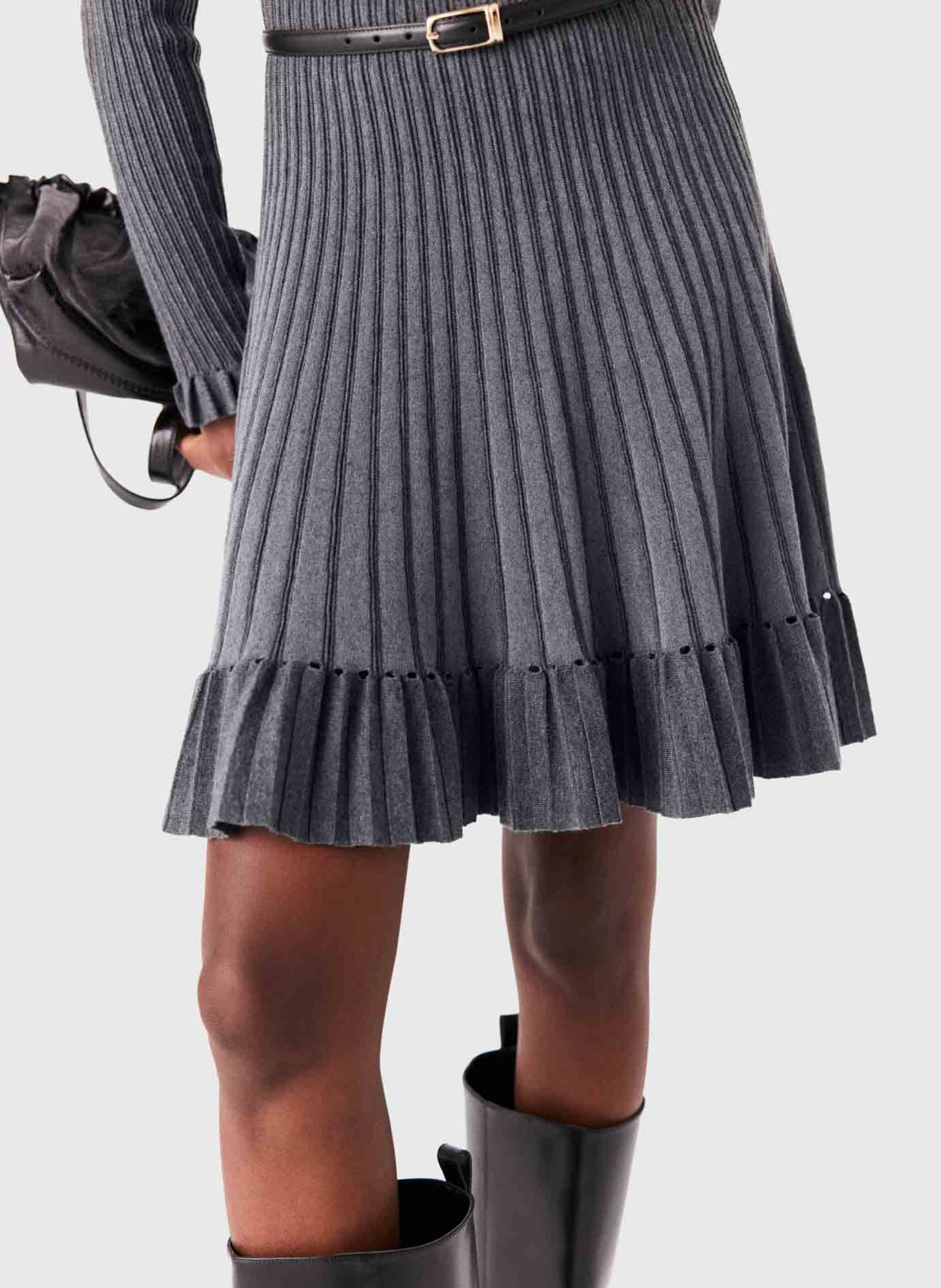 Fitted flared dress with round pleated neckline MAJE Grey