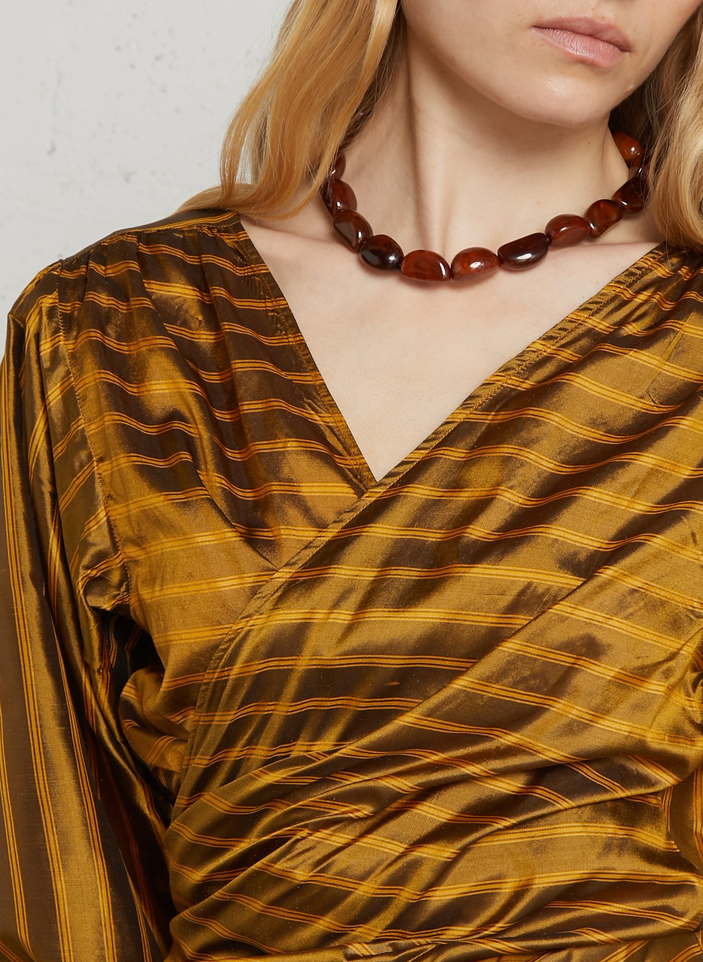 Gestreepte zijden blouse met strik MES DEMOISELLES Oranje